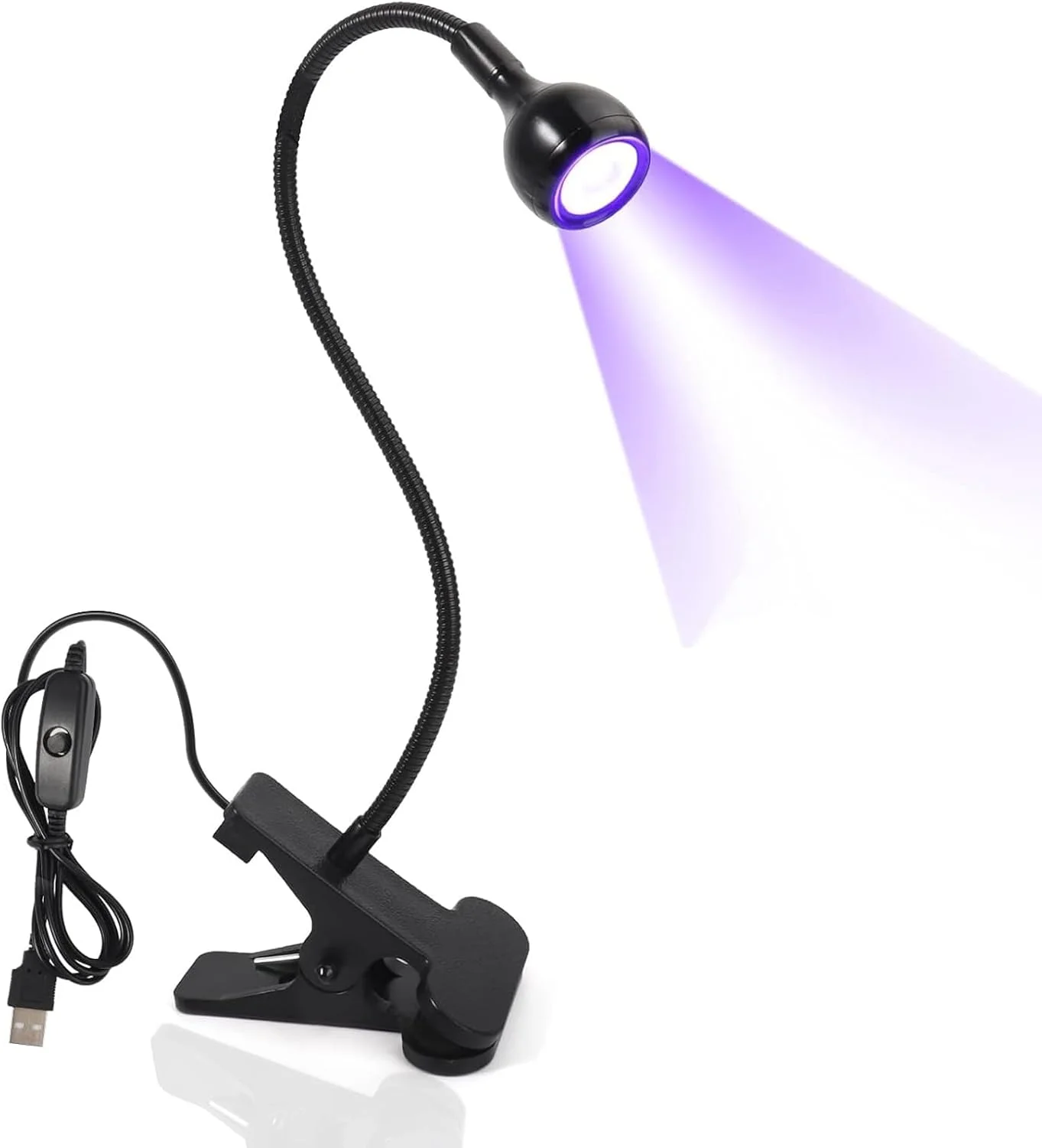 دستگاه خشک کن لاک ناخن UV LED با 4 شدت قابل تنظیم، خشک کننده لاک، لامپ UV چرخشی 3 وات با گیره برای مانیکور خانگی (مشکی)