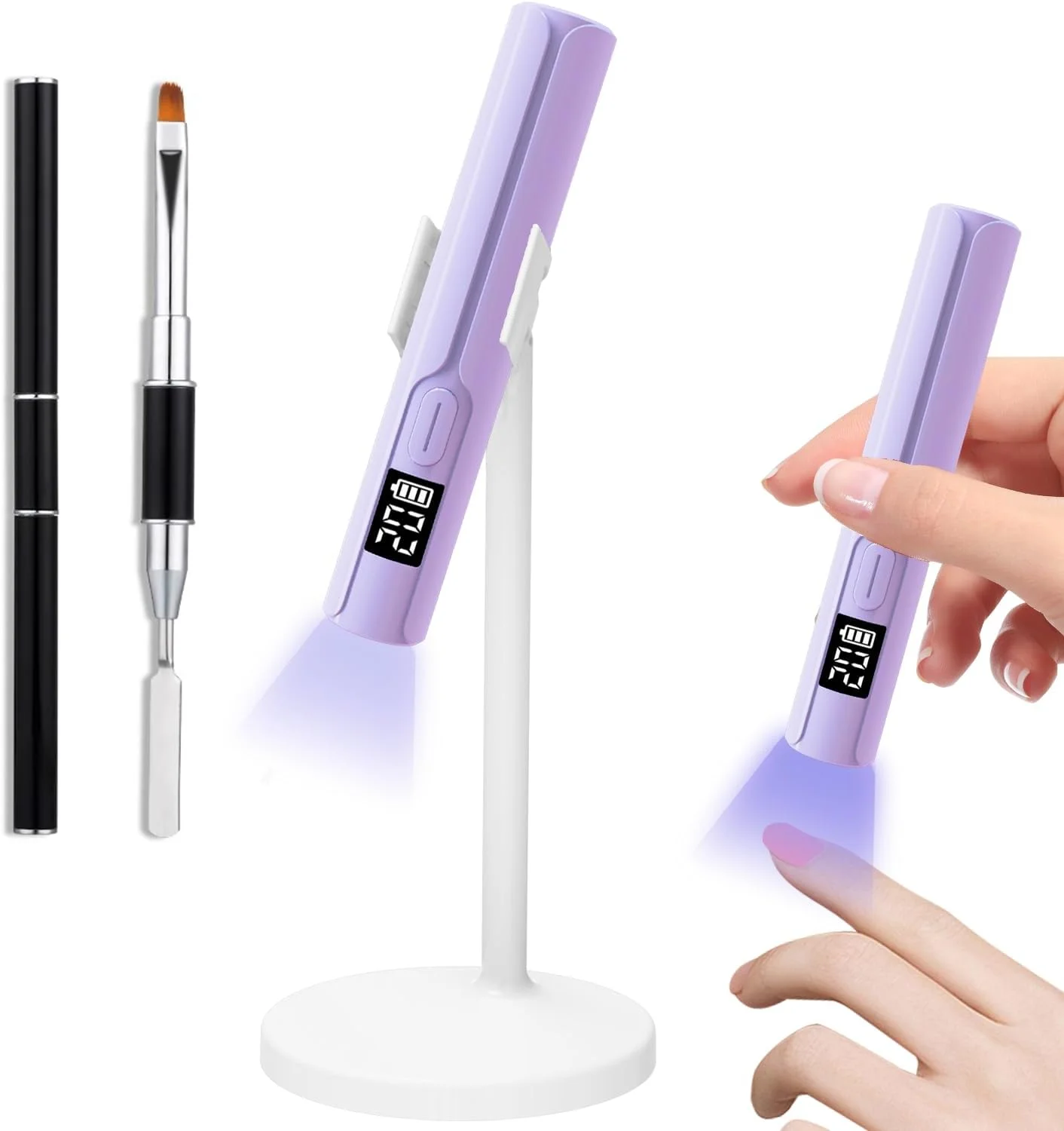 چراغ UV برای ناخن های ژلی، مینی چراغ LED UV دستی، خشک کن ناخن قابل حمل برای خشک کردن سریع، چراغ ناخن با 2 تایمر، صفحه نمایش LED، برس ناخن دو طرفه، ایده آل برای طراحی ناخن در خانه بنفش