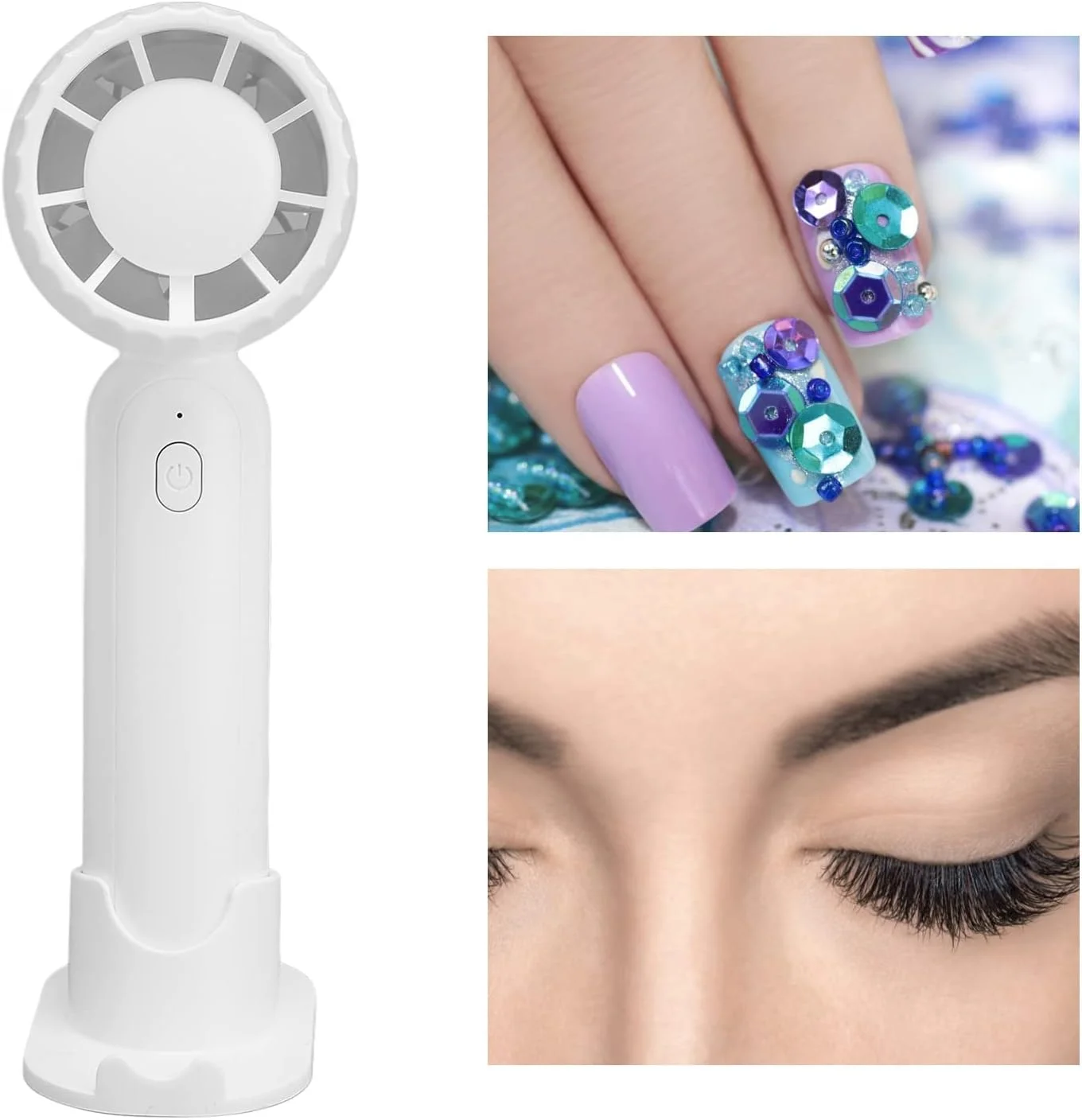 خشک کن پیوند مژه، فن دستی قابل تنظیم کوچک قابل حمل برای سالن های زیبایی (سفید)