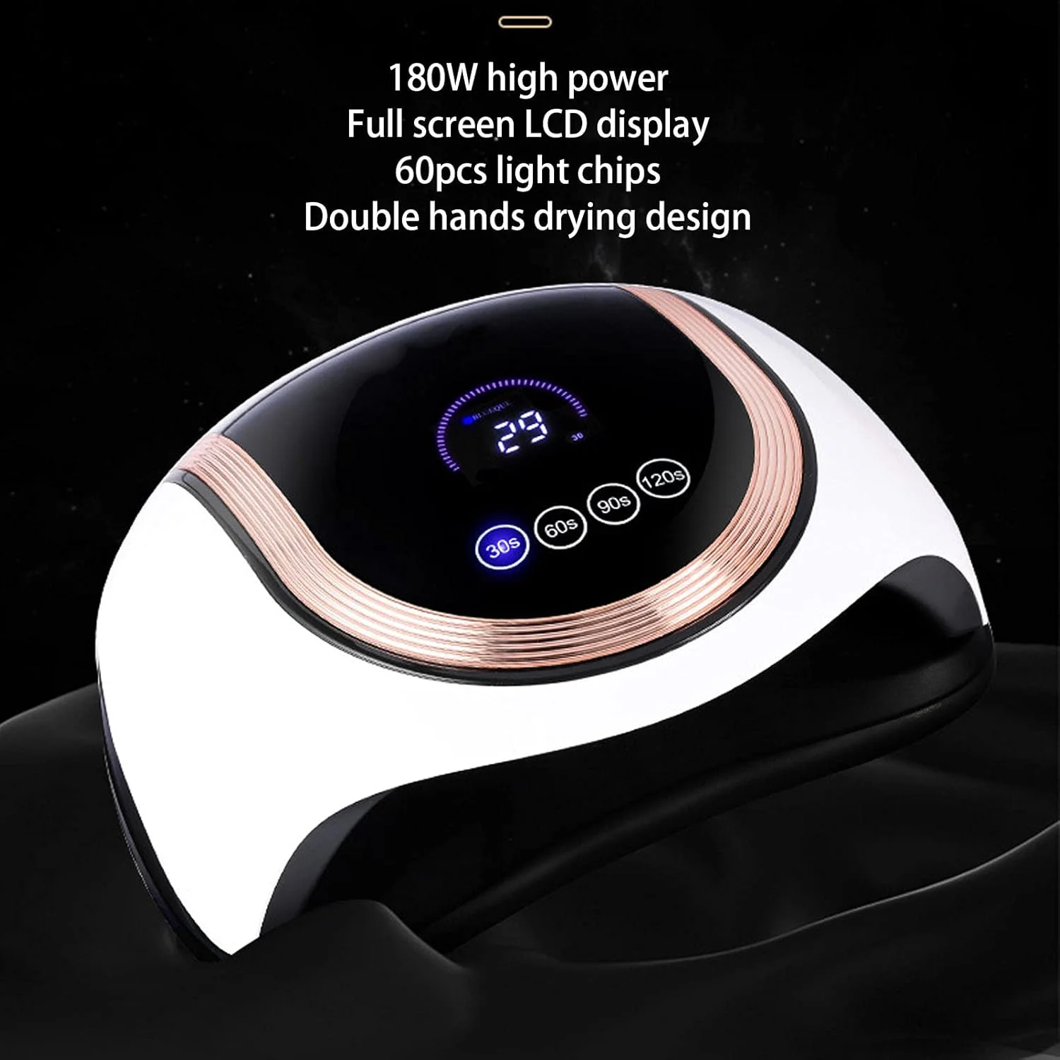 دستگاه خشک کن لاک ناخن UV/LED با منبع نور دوگانه، سنسور هوشمند مادون قرمز، صفحه نمایش LCD، تایمر 4 حالته، 180 وات، مناسب برای خشک کردن لاک ژل (آمریکا)