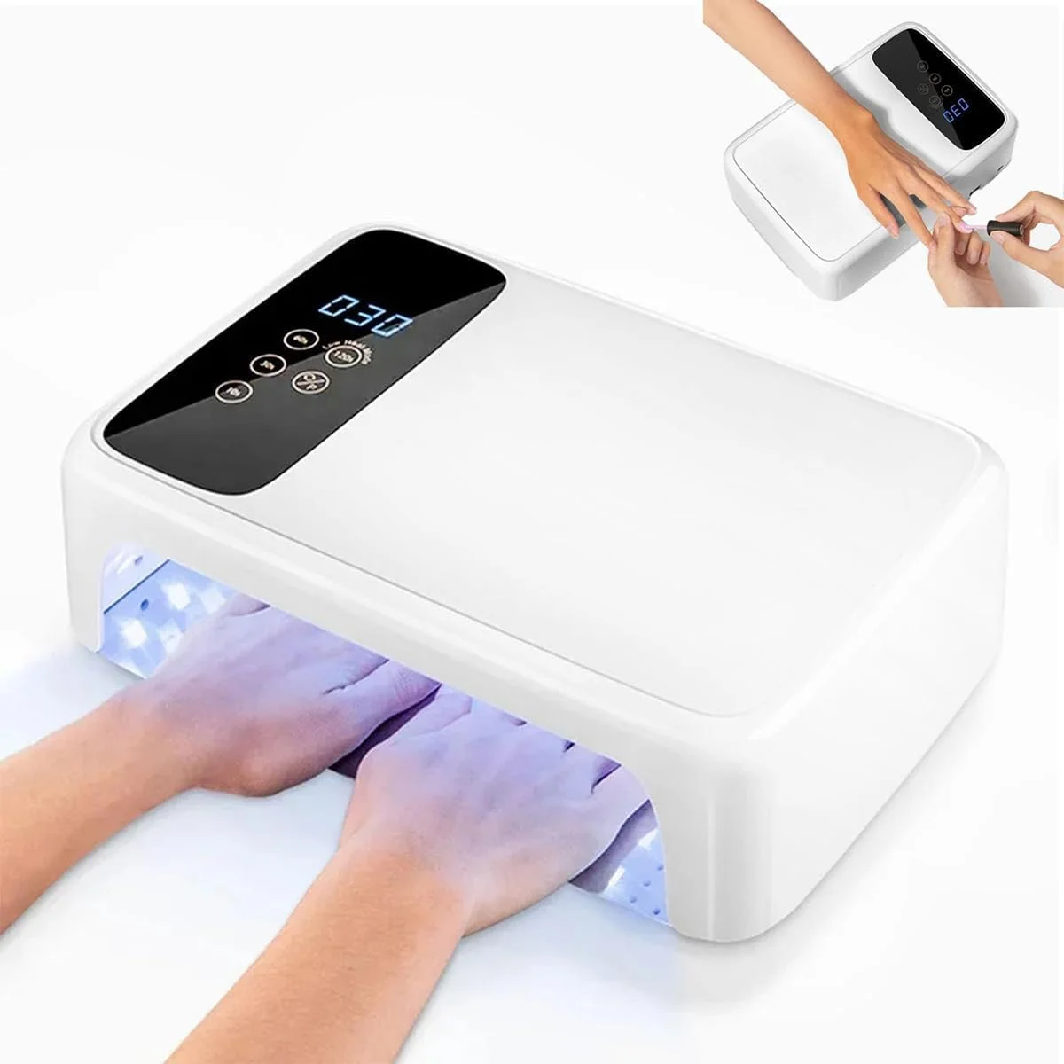 چراغ LED ناخن 2 در 1 با استراحتگاه دست، چراغ خشک کن ناخن 138 وات، چراغ LED ناخن قابل شارژ 15600 میلی آمپر ساعتی با پایه جداشدنی، ابزار حرفه ای ناخن و بالشتک دست برای استفاده شخصی در خانه و سالن