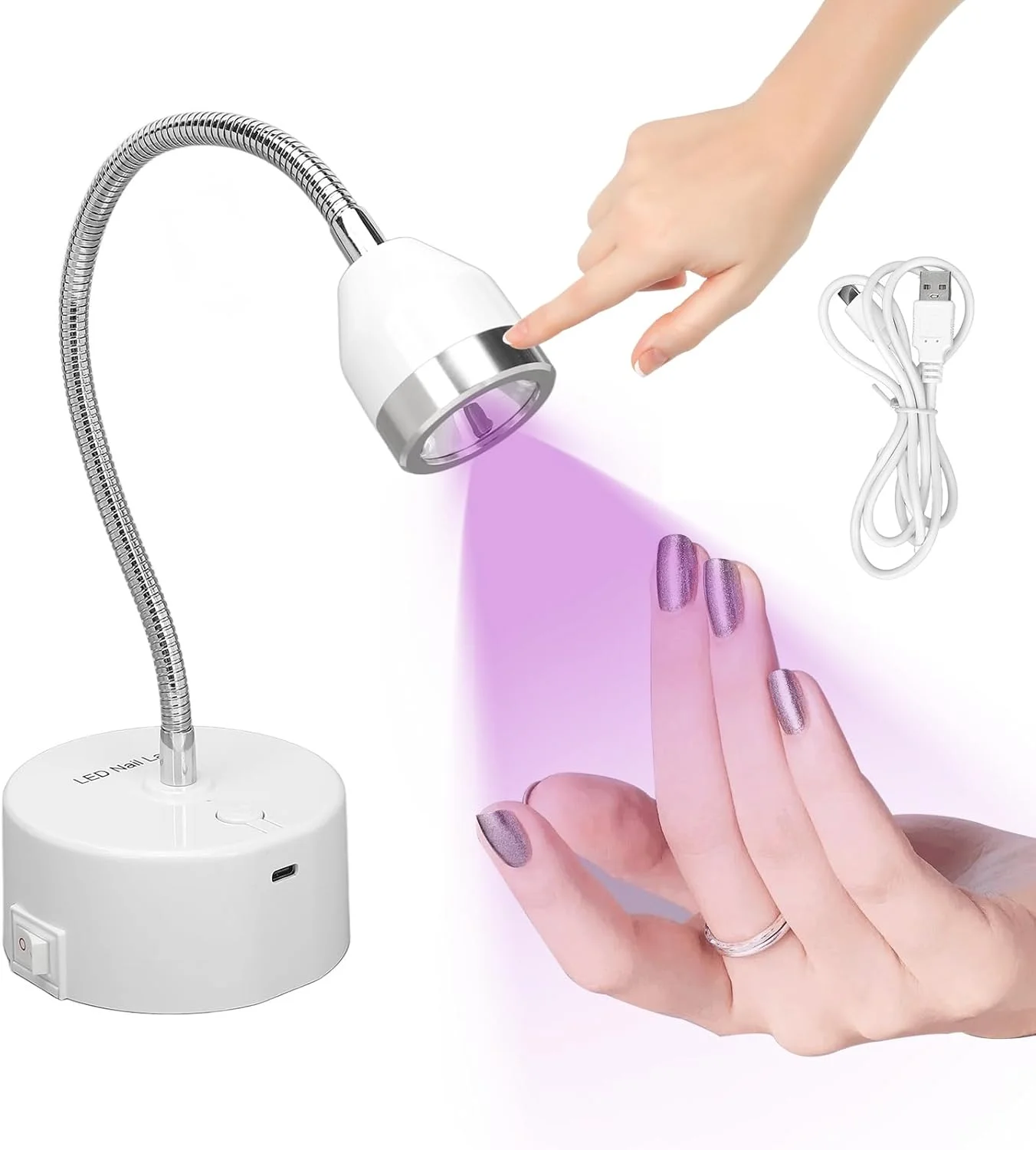 چراغ LED ناخن، خشک کن ژل LED UV چراغ های کیورینگ لاک ناخن، مدل پیچ خورده با گردن غازی، چراغ هنری ناخن بی سیم برای ناخن های ژلی