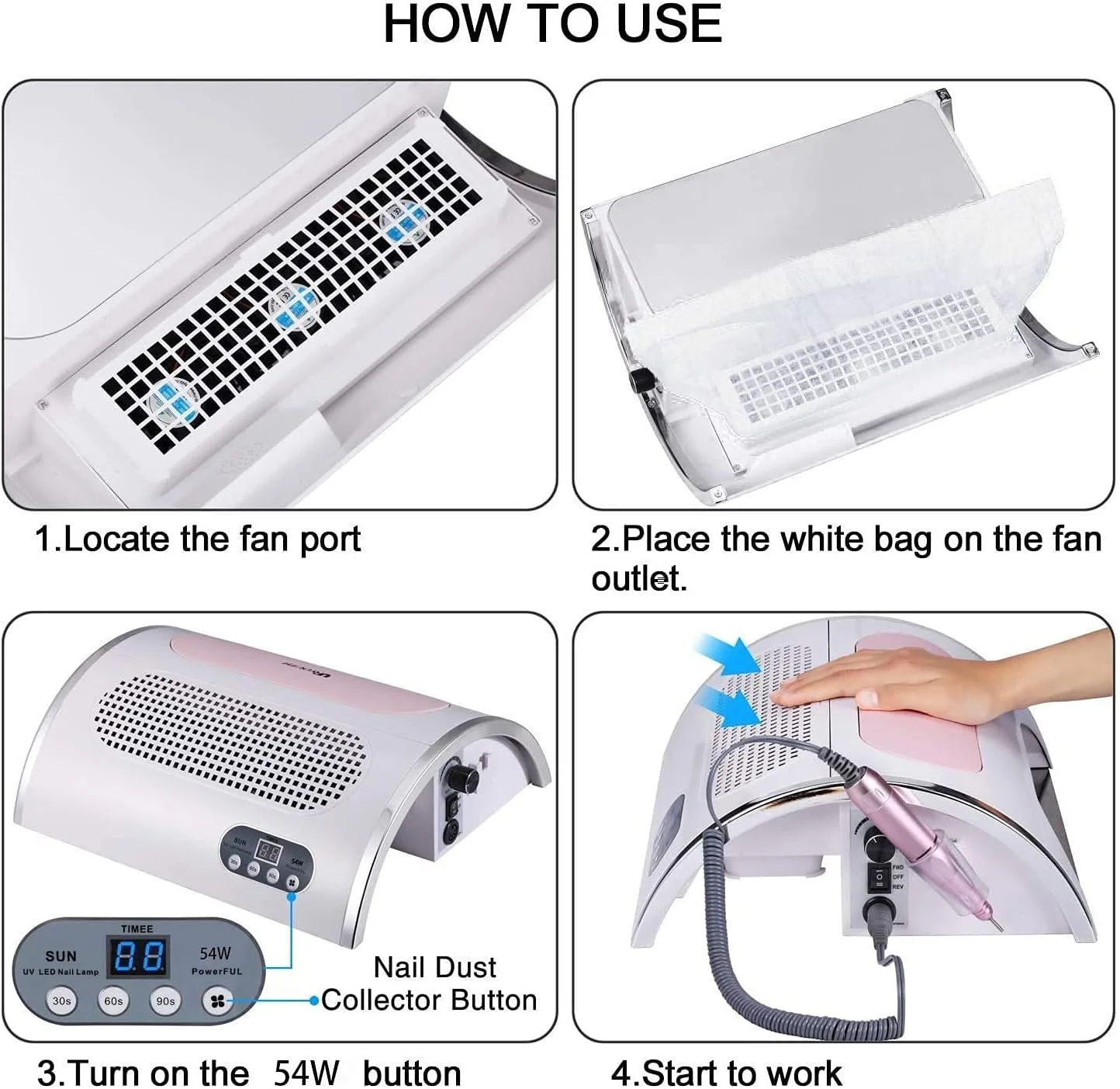 دستگاه جمع آوری گرد و غبار دریل، لامپ خشک کن ناخن، دستگاه برقی چند منظوره 4 در 1، کیت قلم دریل سوهان ناخن دستگاه جمع آوری گرد و غبار دریل، لامپ خشک کن ناخن، دستگاه برقی چند منظوره 4 در 1، کیت قلم دریل سوهان ناخن