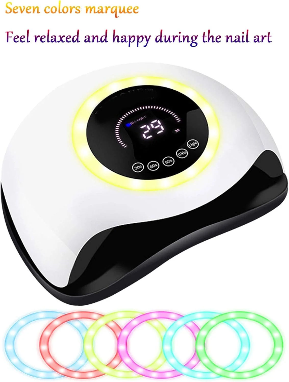 دستگاه خشک کن لاک ناخن 168 وات با حلقه چراغ ال ای دی هفت رنگ، ابزار مانیکور، صورتی دستگاه خشک کن لاک ناخن 168 وات با حلقه چراغ ال ای دی هفت رنگ، ابزار مانیکور، صورتی