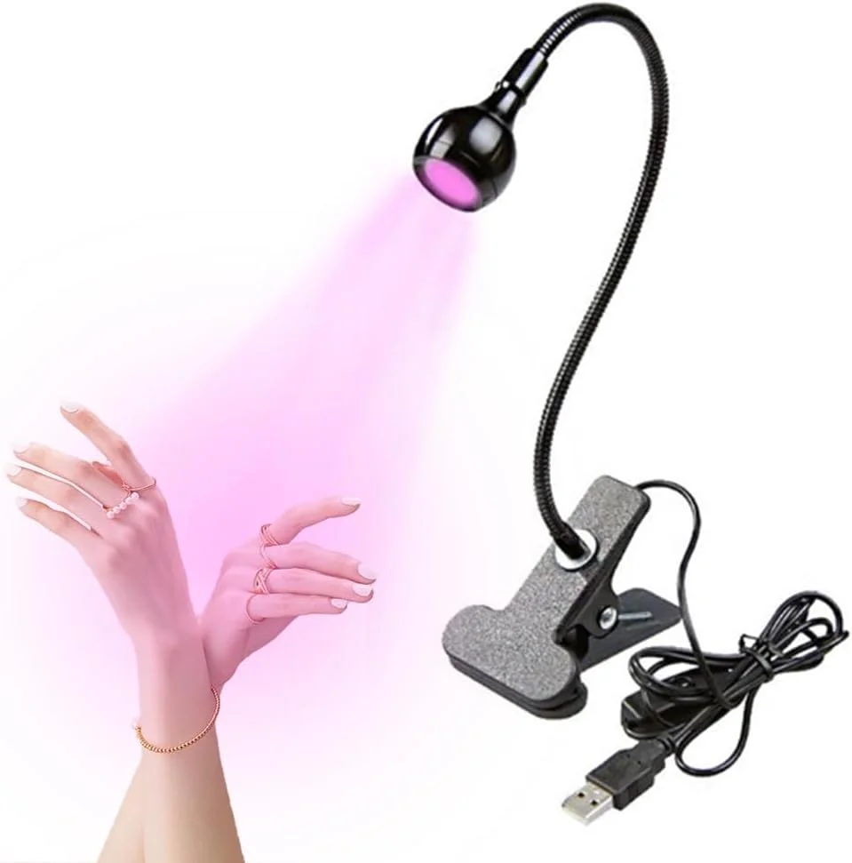 چراغ UV برای ناخن های ژلی، چراغ خشک کن ناخن LED UV، چراغ LED ناخن، چراغ LED قابل حمل USB ناخن، چراغ ناخن با گیره و سوئیچ، چراغ خشک کن ناخن LED USB 3W برای خشک کردن چسب ناخن