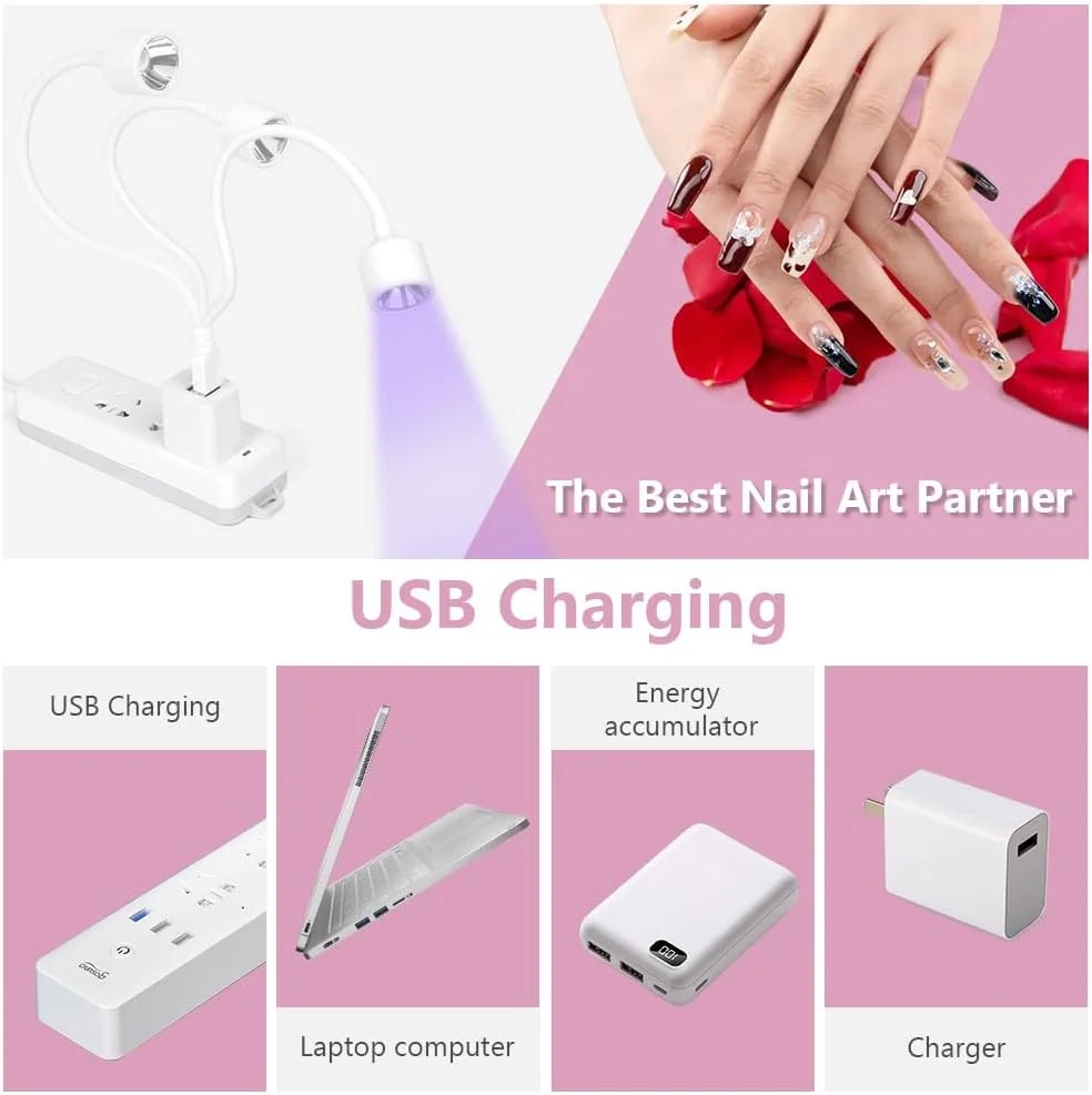 چراغ مینی UV ناخن LOPHE، چراغ های کوچک UV برای ناخن های ژلی، چراغ خشک کن چسب UV 3W، چراغ قوه LED قابل حمل USB کوچک قابل شارژ (سفید، 1 عدد)