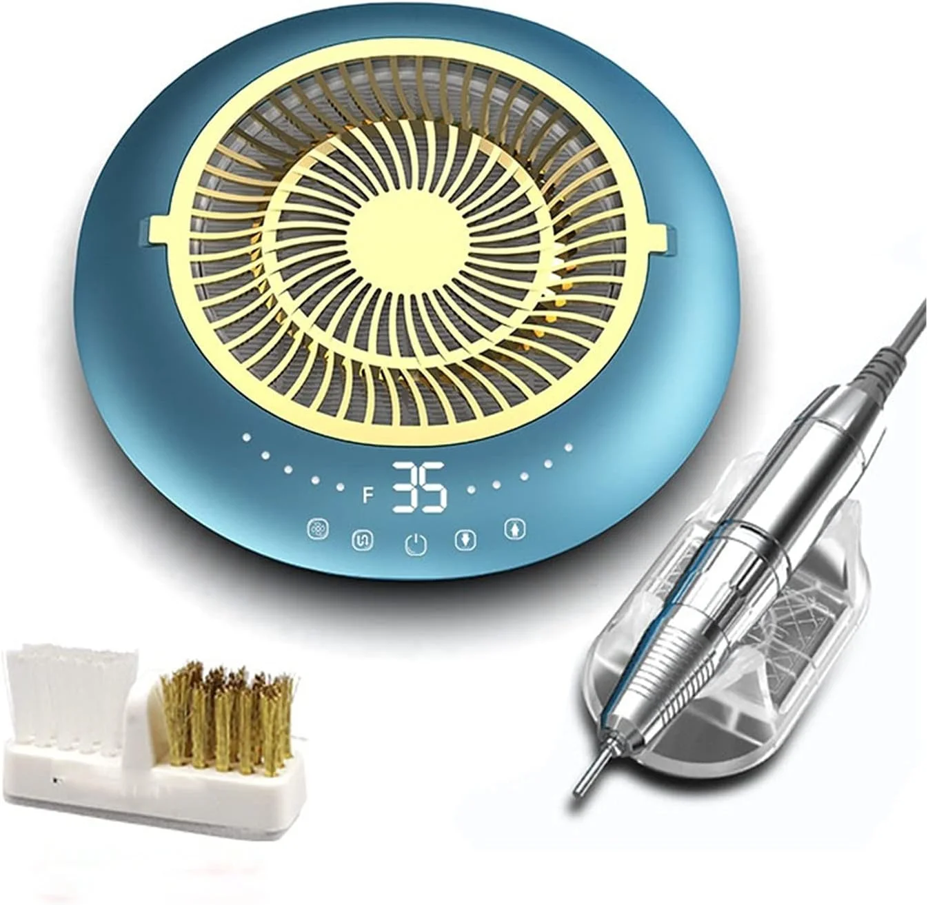 دستگاه جمع کننده گرد و غبار ناخن 35000 دور در دقیقه، دستگاه دریل برقی ناخن و جمع کننده گرد و غبار 2 در 1 با ابزار سوهان مانیکور (رنگ: آبی)