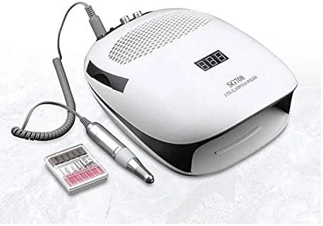 دستگاه مانیکور پدیکور حرفه ای با صفحه لمسی، لامپ ناخن UV LED 140 وات 3 در 1، جاروبرقی و جمع کننده گرد و غبار ناخن و دریل ناخن 40 وات با قدرت مکش بالا، سفید