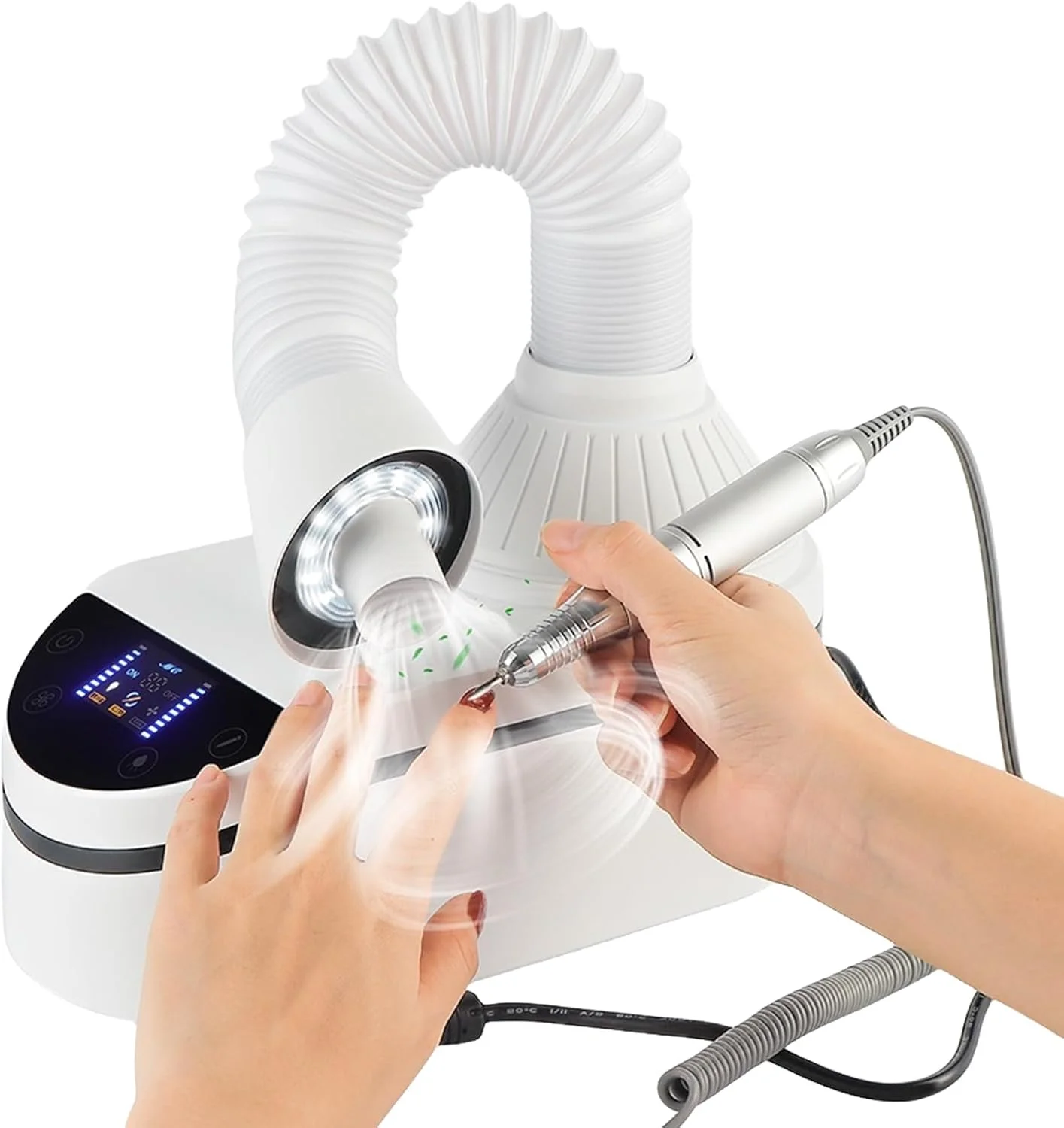 Nail Dust Collector, 230W Nail Vacuum Cleaner, with LED Spotlight, 360° Rotatable Vacuum Hose, Low Noise, for Acrylic Nails, Home Salon Nail