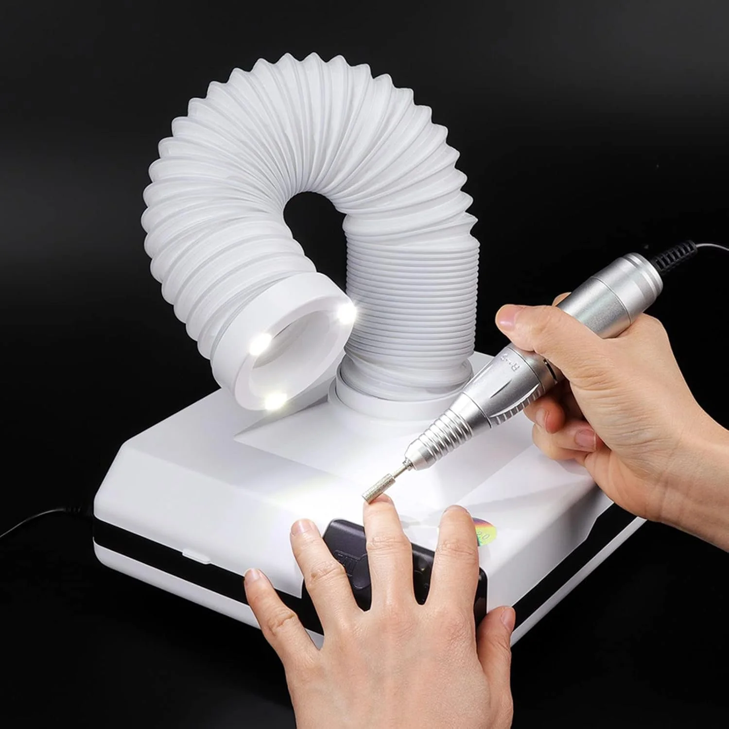 60W Portable Nail Dust Extractor, Nail Grinding Polishing Dust Suction Fan, with Retractable Suction Tube, Fan and LED, for Salon Nail Art Equipment