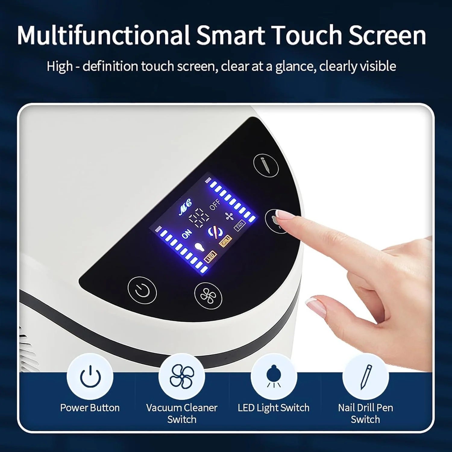 Nail Dust Collector, 230W Nail Vacuum Cleaner, with LED Spotlight, 360° Rotatable Vacuum Hose, Low Noise, for Acrylic Nails, Home Salon Nail