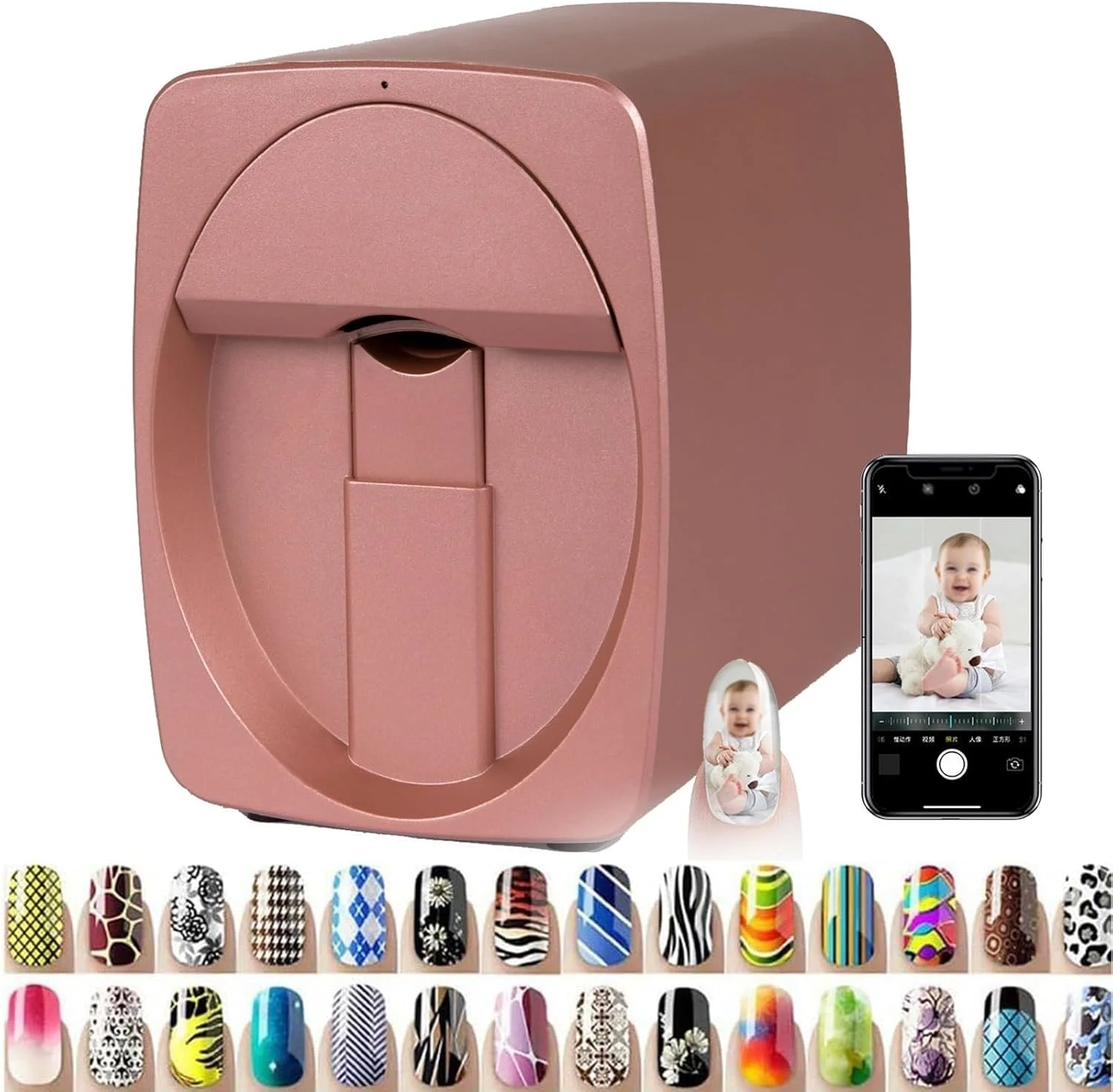 دستگاه چاپ ناخن دیجیتال موبایل، دستگاه چاپ هوشمند سه بعدی ناخن، پشتیبانی از وای فای DIY USB، شناسایی خودکار، رزولوشن بالا برای ناخن های خانگی دخترانه (رنگ: صورتی تیره)