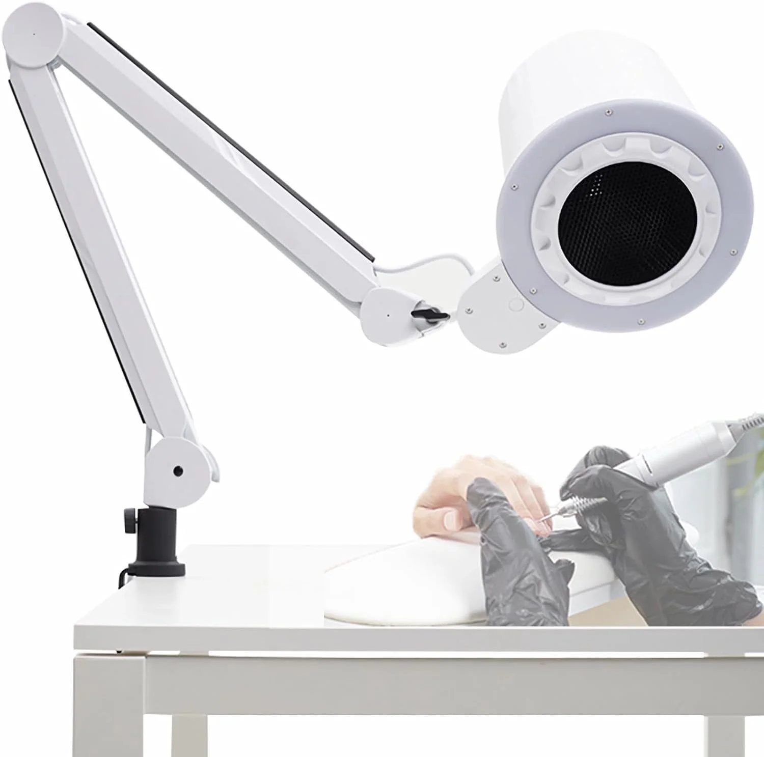 دستگاه مکنده گرد و غبار ناخن، دارای حالت نور LED سه رنگ، قابل تنظیم چند زاویه ای 90 درجه، فیلتر قابل استفاده مجدد، مناسب برای سالن یا مانیکور خانگی