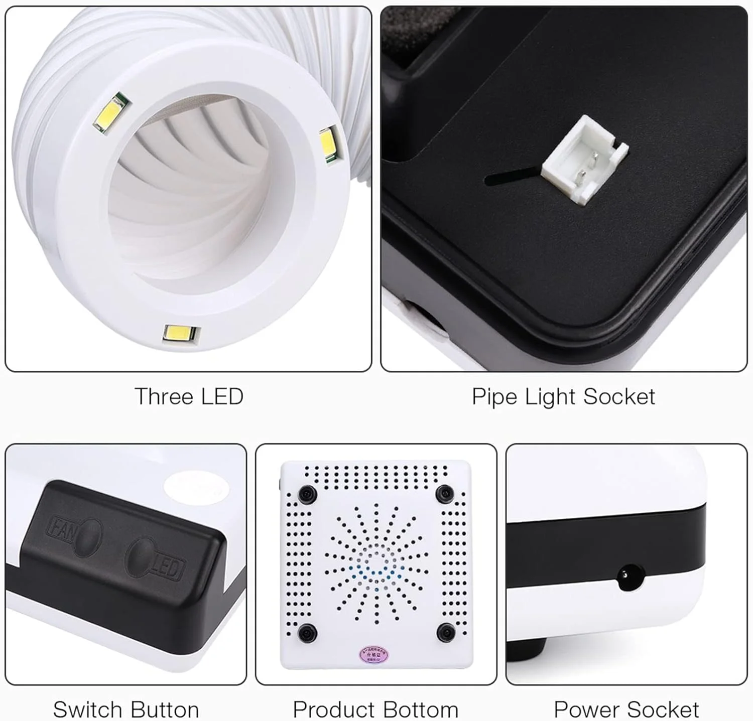 دستگاه مکنده گرد و غبار ناخن قابل حمل 60 وات، فن مکش گرد و غبار پولیش ناخن، با لوله مکش جمع شونده، فن و LED، برای تجهیزات هنر ناخن سالن دستگاه مکنده گرد و غبار ناخن قابل حمل 60 وات، فن مکش گرد و غبار پولیش ناخن، با لوله مکش جمع شونده، فن و LED، برای تجهیزات هنر ناخن سالن