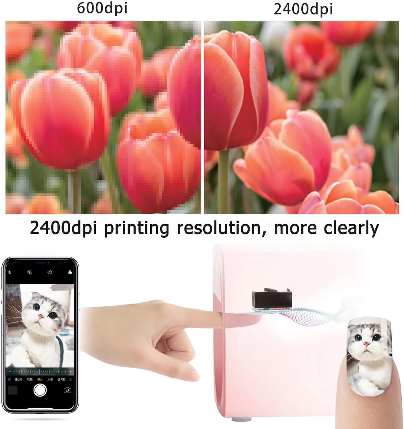 دستگاه چاپ ناخن چند منظوره قابل حمل، چاپگر دیجیتال موبایل طراحی ناخن، کنترل تلفن سیگنال وای فای بی سیم برای طراحی سالن هنر ناخن، مشکی