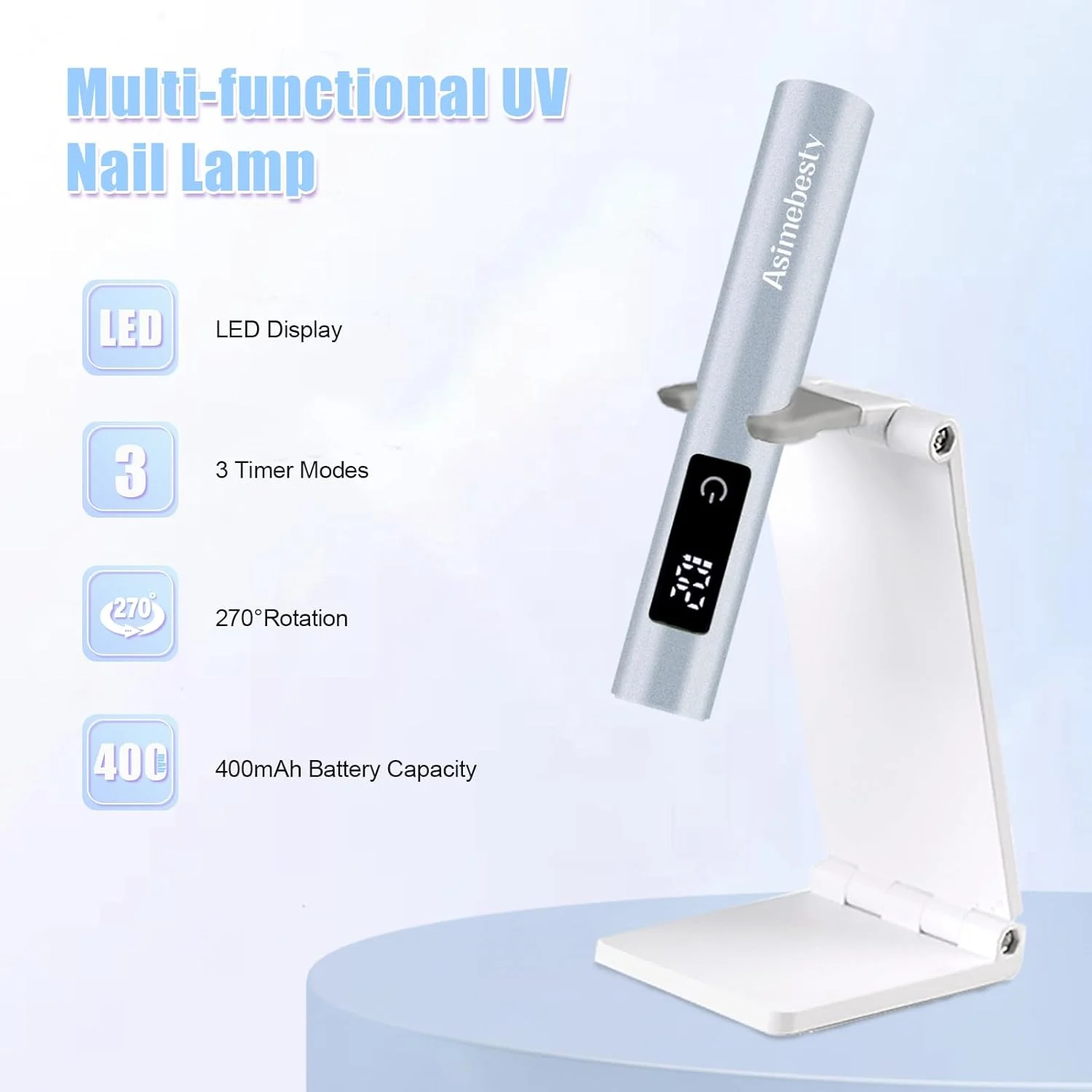 چراغ UV برای ناخن های ژلی، چراغ مینی UV LED قابل شارژ برای ناخن، چراغ کوچک UV ناخن برای لاک ژل با پایه، 20/60/90 ثانیه، برای خشک کردن چسب ناخن، تیپ ناخن، آبی