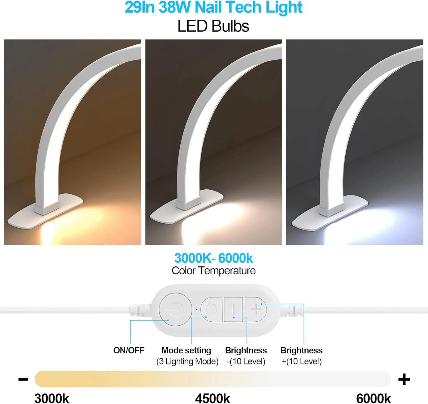 چراغ LED بزرگ هلالی تاشو میز ناخن با نگهدارنده تلفن، چراغ قوسی ارتقا یافته برای تکنیک های ناخن با سیم درایور برای زیبایی خالکوبی مانیکور (سفید)