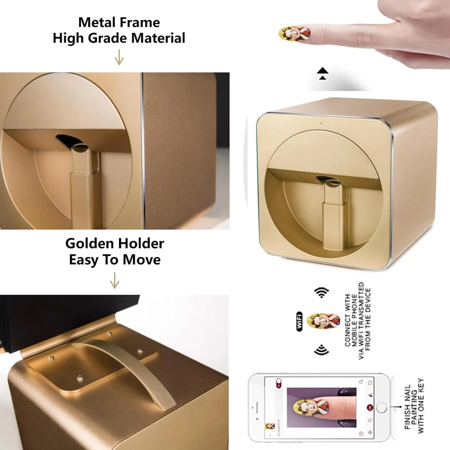 کیت چاپگر هوشمند ناخن، دستگاه چاپگر دیجیتال موبایل طرح ناخن، رزولوشن چاپ 2400 DPI / شناسایی خودکار / انجام آسان ناخن های زیبا در 20 ثانیه - مناسب برای سالن ناخن خانگی، سفید