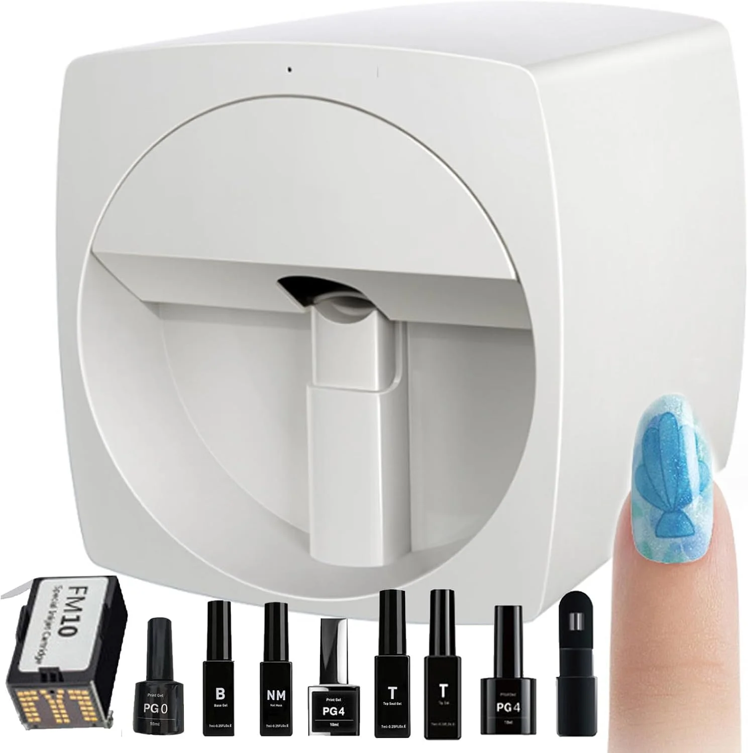 دستگاه چاپ ناخن دیجیتال موبایل با کارتریج جوهر/چسب | دستگاه خودکار چاپ سه بعدی ناخن - کنترل با تلفن هوشمند/وای فای بی سیم، شامل ژل و لاک ناخن، بیش از 800 طرح، سفید