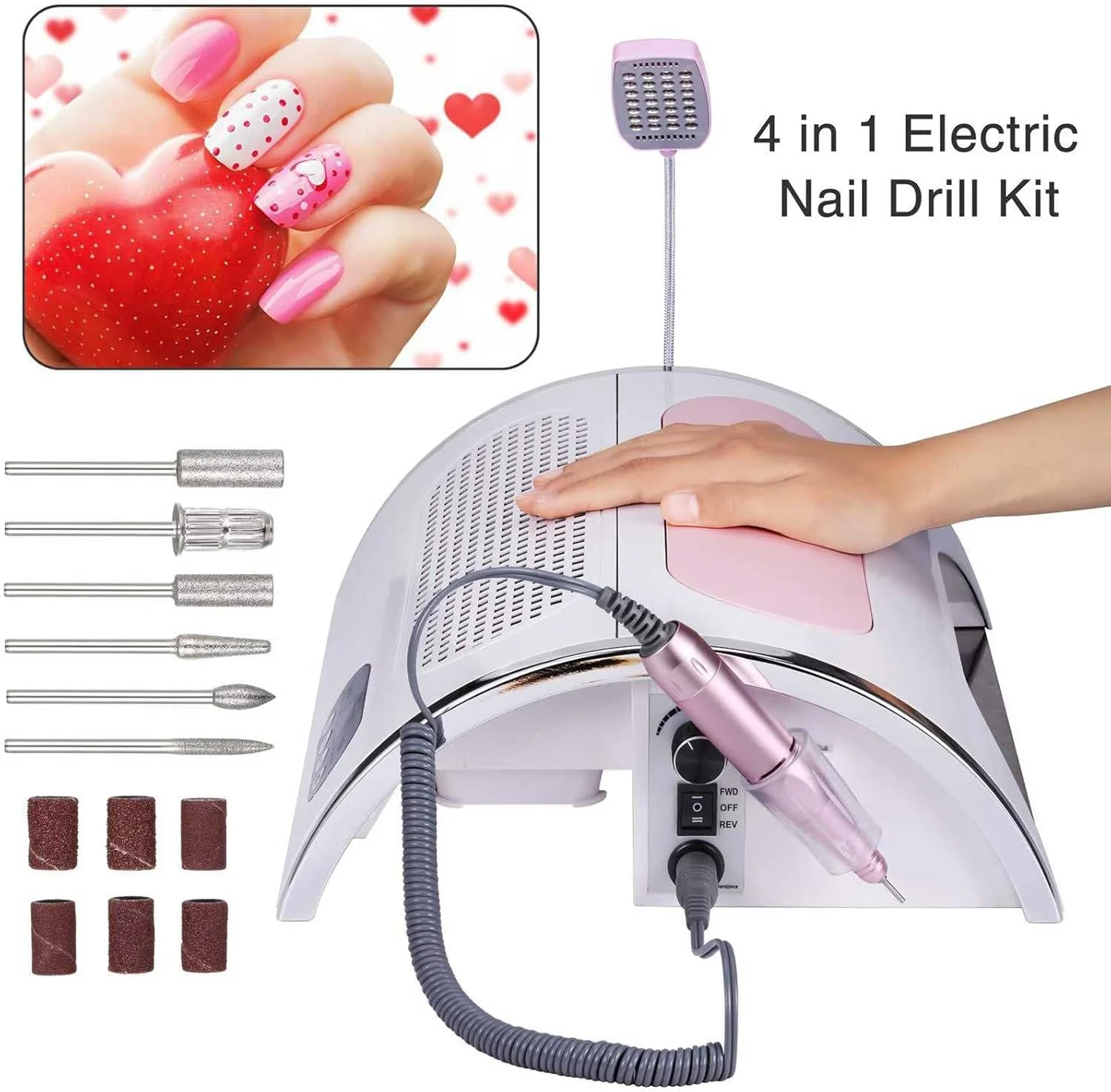 دستگاه سوهان برقی ناخن 54 وات، 4 در 1 جمع کننده گرد و غبار ناخن، با 3 تایمر خشک کن ناخن، کیت ابزار مانیکور