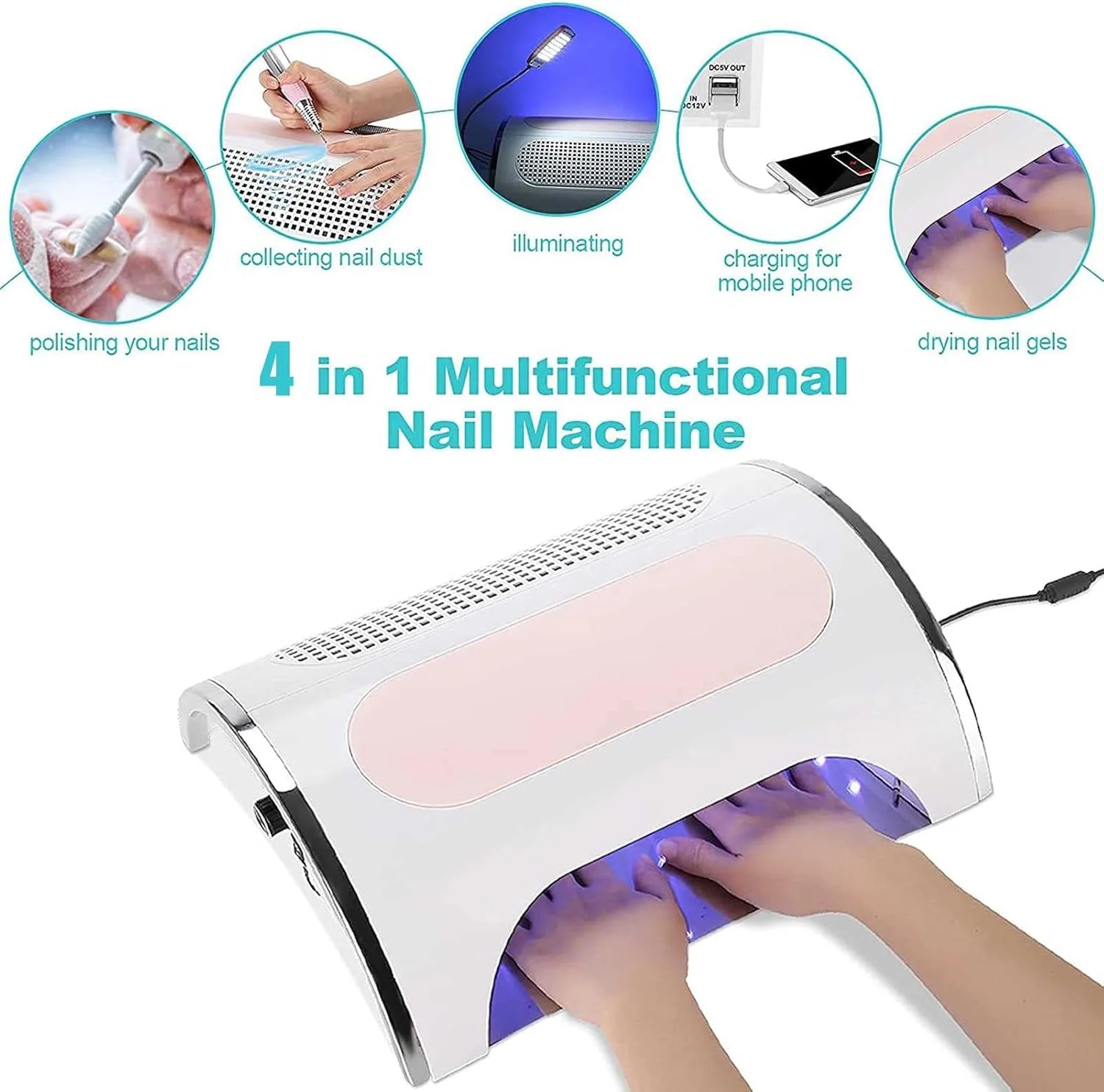 دستگاه سوهان برقی ناخن 54 وات، 4 در 1 جمع کننده گرد و غبار ناخن، با 3 تایمر خشک کن ناخن، کیت ابزار مانیکور