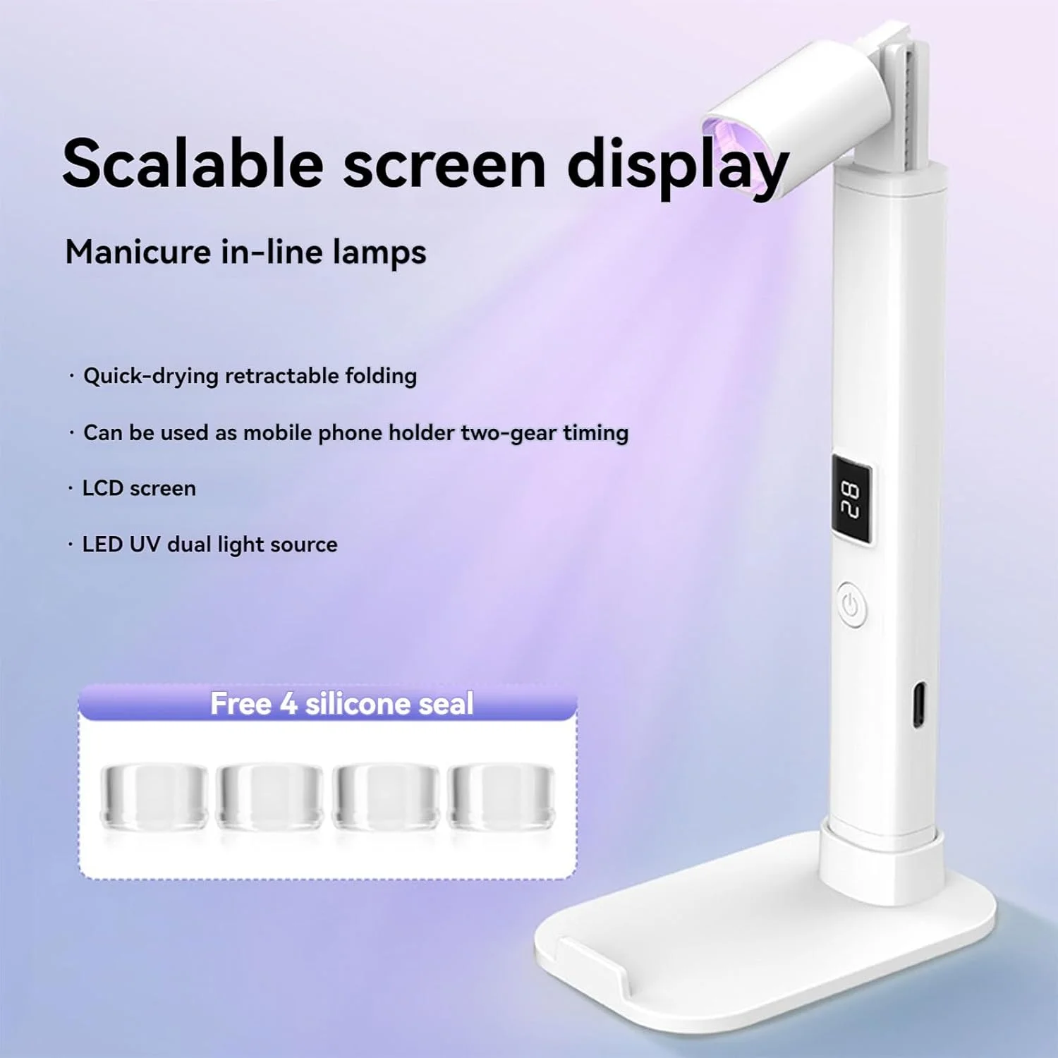 چراغ کوچک و محکم ناخن Joleritc، چراغ کوچک ناخن، لامپ LED قابل حمل ناخن، با صفحه نمایش، پایه تاشو، خشک کننده سریع، خشک کن ناخن USB (سفید) (پرداخت)
