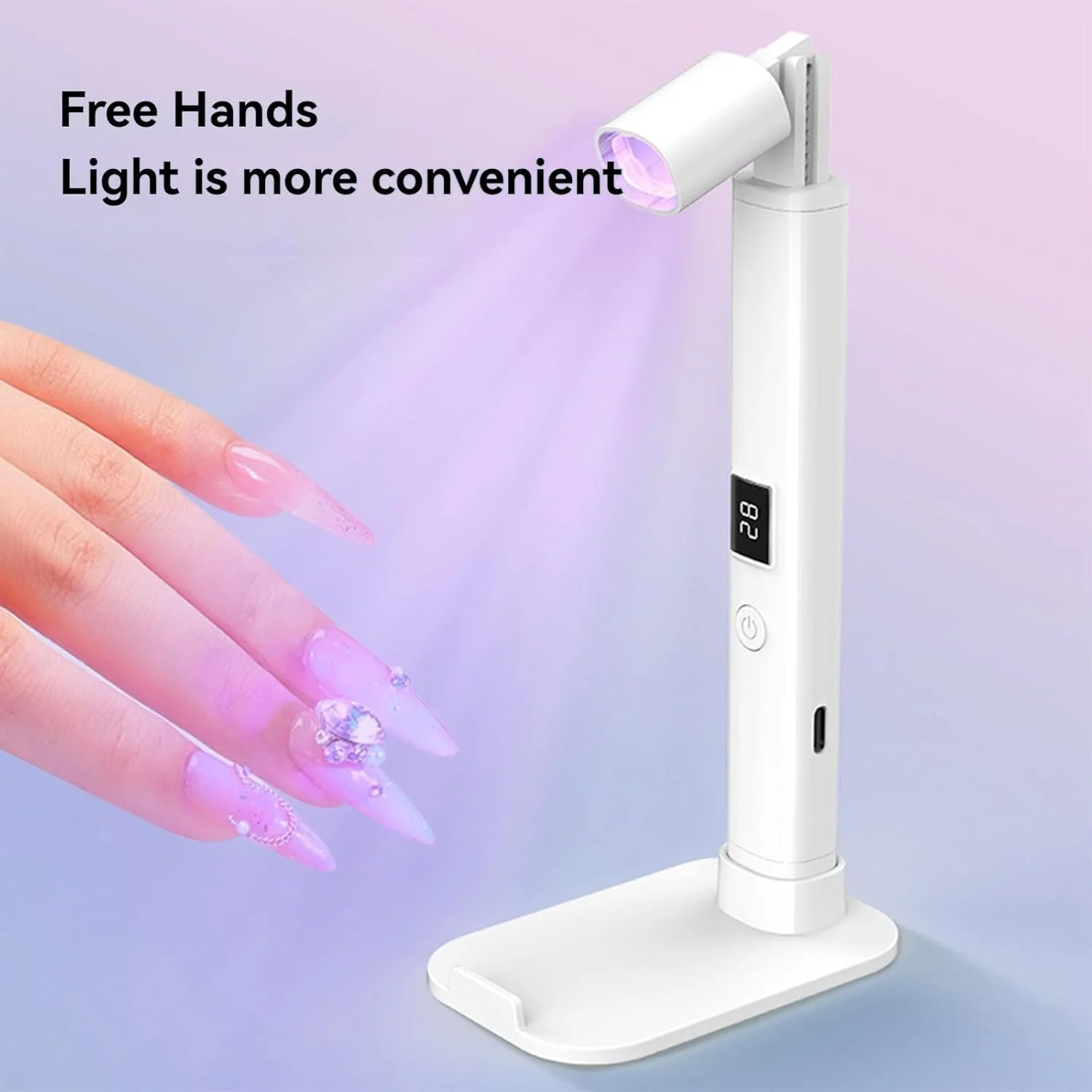 چراغ کوچک و محکم ناخن Joleritc، چراغ کوچک ناخن، لامپ LED قابل حمل ناخن، با صفحه نمایش، پایه تاشو، خشک کننده سریع، خشک کن ناخن USB (سفید) (پرداخت)