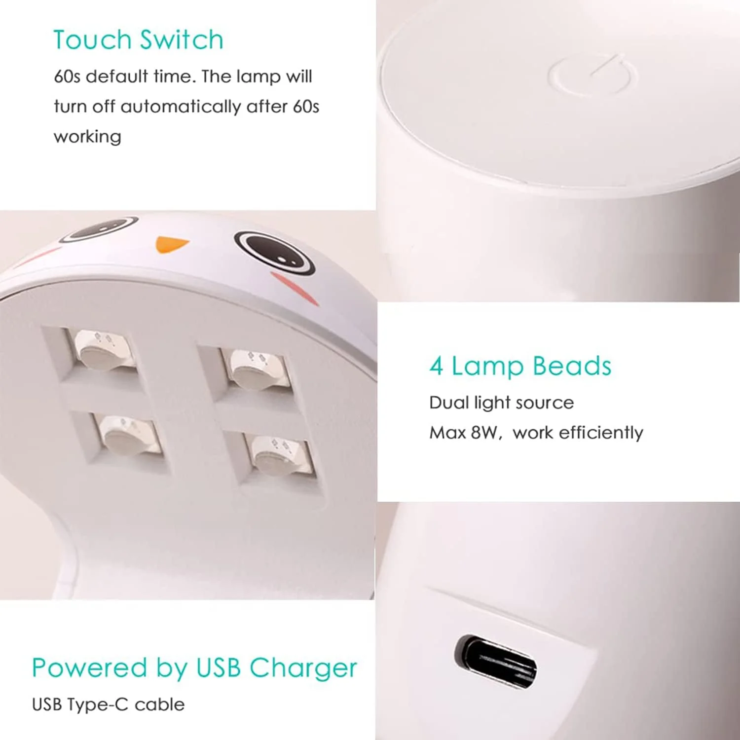 چراغ خشک کن ناخن LED مینی UV KASTWAVE - خشک کن قابل حمل ناخن با USB و طراحی کارتونی زیبا، ایده آل برای طراحی ناخن در خانه، مانیکور سالن و چراغ کیورینگ DIY برای زنان و دختران