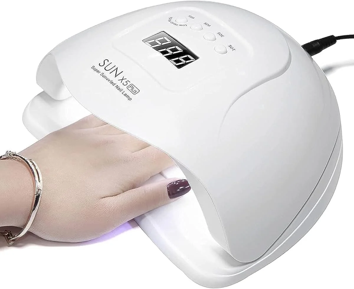 دستگاه خشک کن لاک ژل حرفه ای LED، لامپ ناخن UV LED مدل SUN X5 Plus 54W، مناسب برای مانیکور سالنی و خانگی، خشک کردن سریع، سنسور هوشمند، تایمر قابل تنظیم، سازگار با تمام برندهای ژل، ابزار طراحی ناخن، سفید