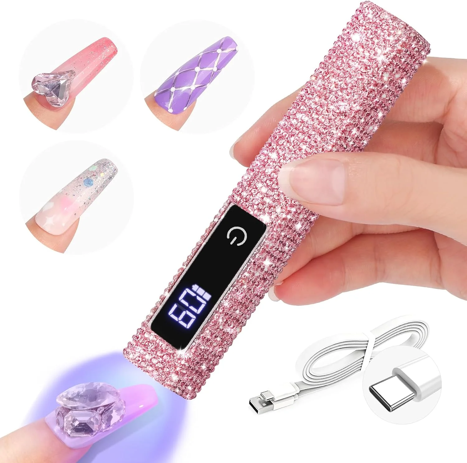 دستگاه یو وی لاک ناخن اکلیلی ساویلند: لامپ ال ای دی دستی صورتی 12 وات با صفحه نمایش ال سی دی، خشک کن ناخن بی سیم مینی برای استفاده در سالن منزل