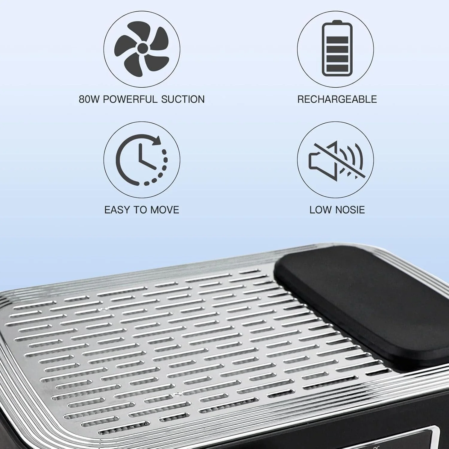 دستگاه جمع کننده گرد و غبار ناخن VoOqo، قابل شارژ، 80 وات، دستگاه مکنده گرد و غبار ناخن، مناسب برای استودیو، صفحه فیلتر قابل تعویض با صدای کم، مکش قوی، سرعت باد قابل تنظیم - سفید