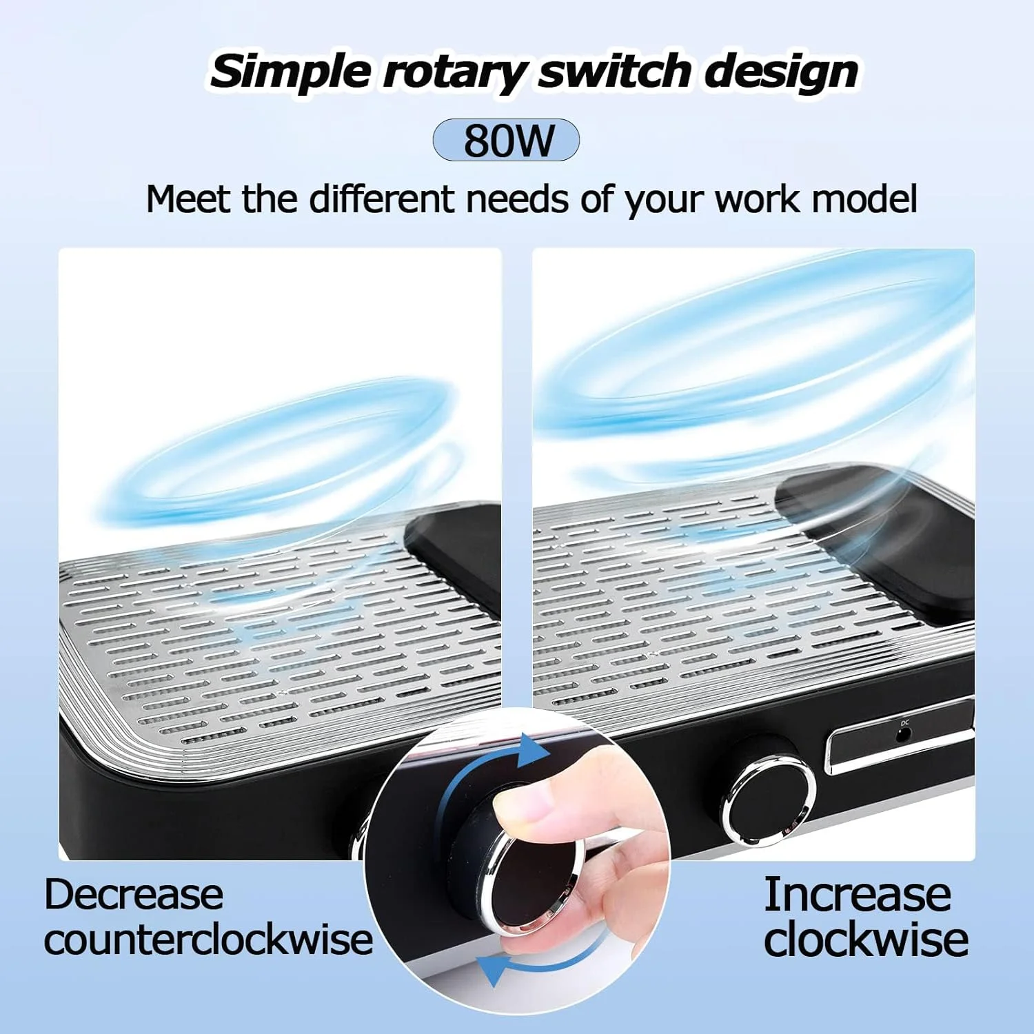 دستگاه جمع کننده گرد و غبار ناخن VoOqo، قابل شارژ، 80 وات، دستگاه مکنده گرد و غبار ناخن، مناسب برای استودیو، صفحه فیلتر قابل تعویض با صدای کم، مکش قوی، سرعت باد قابل تنظیم - سفید