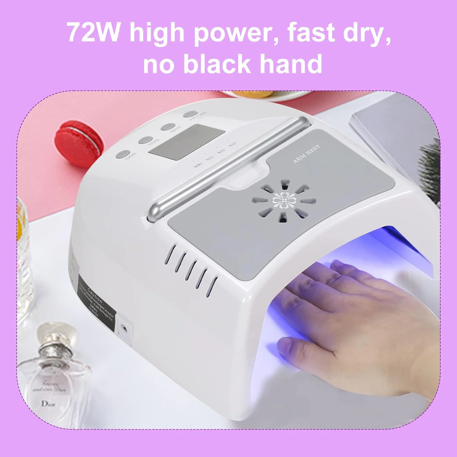 لامپ ناخن ال ای دی یو وی بی سیم 72 وات Labymos با فن، خشک کن ناخن برای مانیکور، 3 تایمر، لامپ خشک کننده هوشمند لاک ناخن، ابزار طراحی ناخن