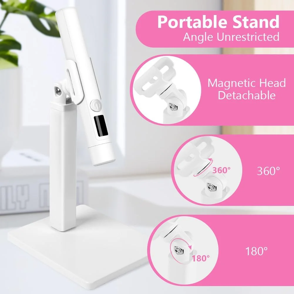 چراغ ال ای دی یو وی کوچک LOPHE، چراغ ال ای دی یو وی 3 وات کوچک با نگهدارنده، چراغ ناخن یو اس بی قابل حمل با نمایشگر دیجیتال، چراغ های یو وی برای لاک ژل، DIY، سالن خانگی (سفید)