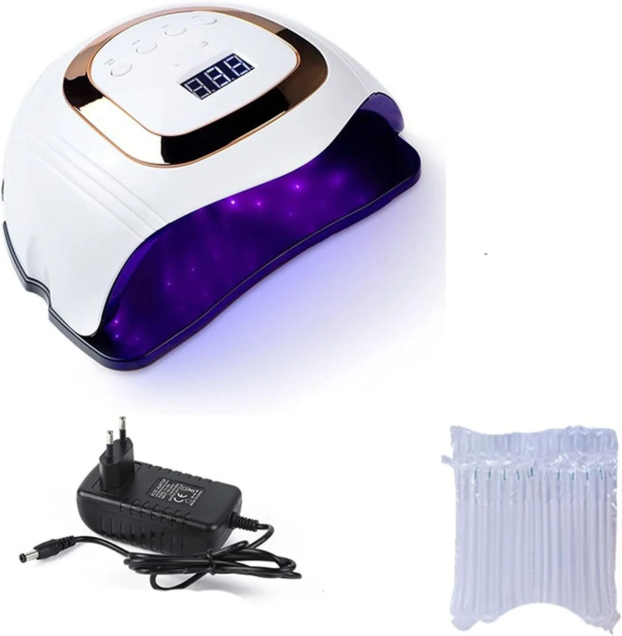 دستگاه خشک کن لاک ناخن 108 وات مناسب برای خشک کردن ژل و لاک های یخی، دارای 54 لامپ ال ای دی / سنسورهای اتوماتیک 10 ثانیه / 30 ثانیه / 60 ثانیه / 99 ثانیه، ابزار مانیکور (رزگلد)