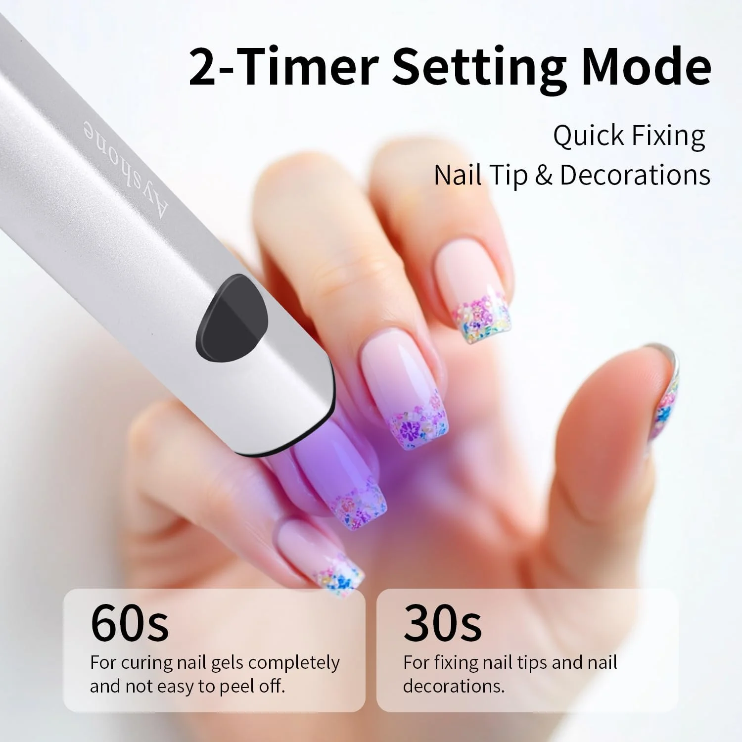 چراغ UV دستی برای ناخن های ژلی، چراغ LED ناخن بی سیم برای خشک کردن لاک ژل، خشک کن ناخن USB قابل شارژ با سرعت 8 برابر بیشتر برای خشک کردن سریع (نقره ای)