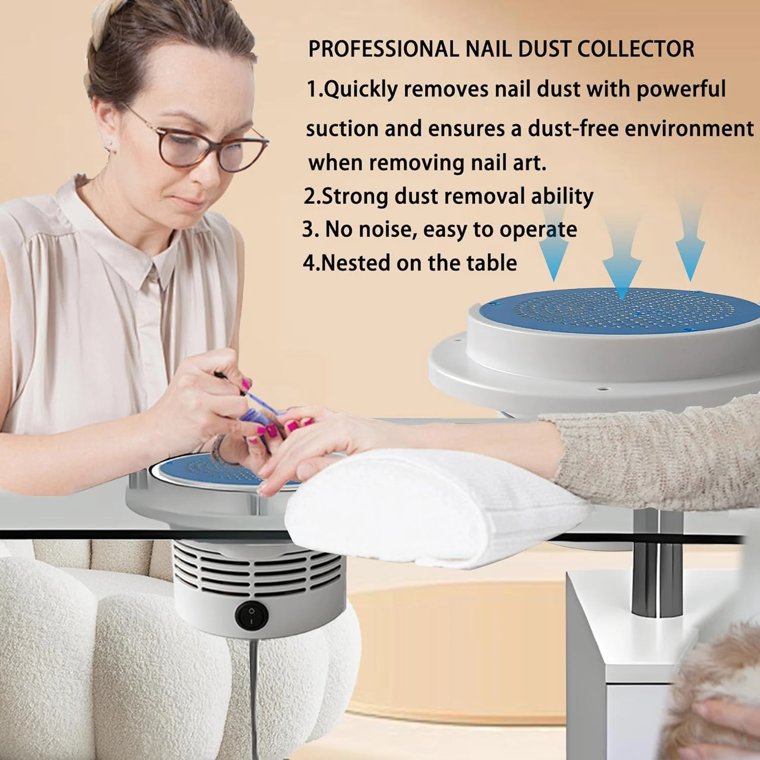دستگاه مکنده ناخن حرفه ای 60 واتی با فیلتر، مناسب برای استفاده در سالن های آرایشی و منزل