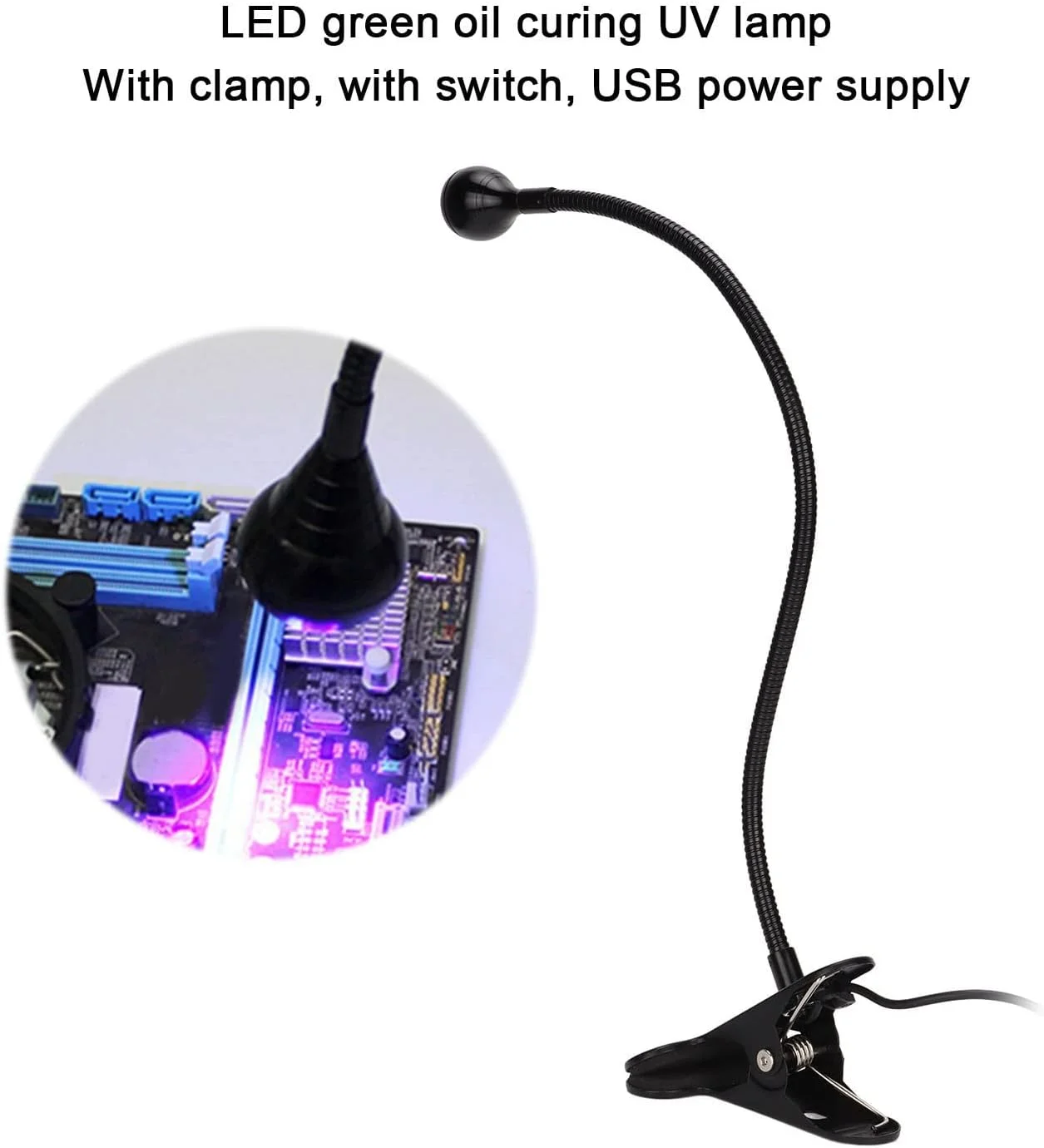 چراغ خشک کننده چسب UV، نور LED فرابنفش 3 وات 5 ولت با تغذیه USB با طول موج 395 نانومتر برای تشخیص لکه ادرار حیوانات خانگی، خشک کردن رزین، ابزار تعمیر تلفن همراه چاپ سه بعدی، اتصال و پخش، با گردن غازی 8 میلی متری