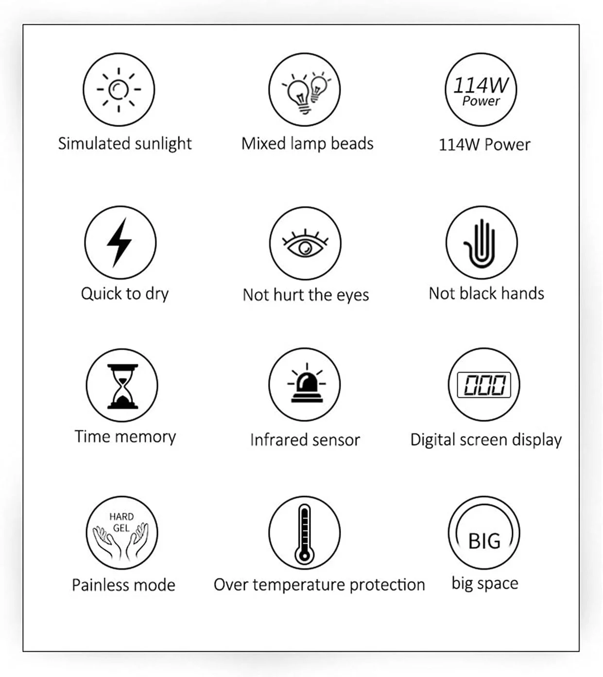 دستگاه خشک کن لاک ناخن LED با صفحه نمایش LCD و حسگر لمسی 114W/150W/80W UV LED مناسب برای انواع لاک ژل (بنفش)