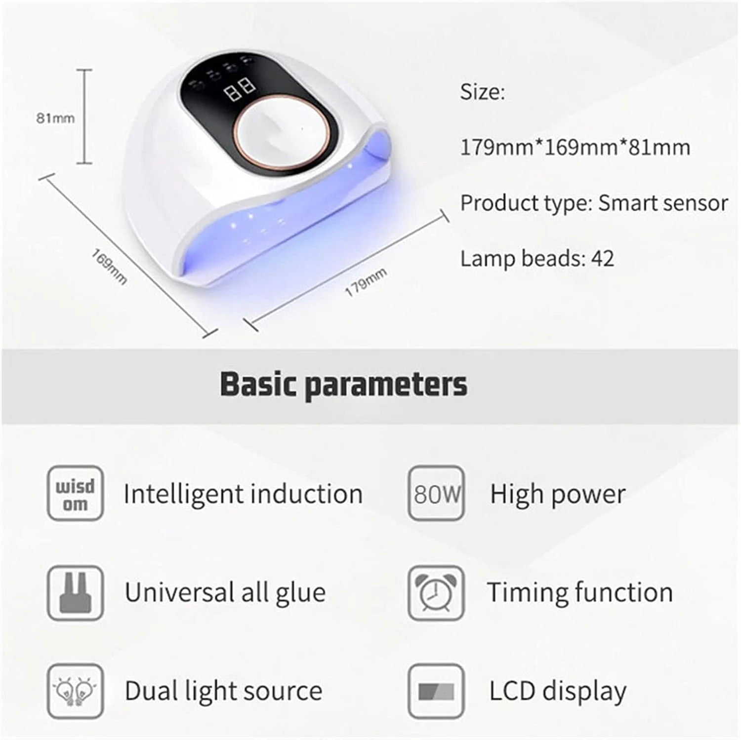 دستگاه خشک کن لاک ناخن 80 وات با قدرت بالا، لامپ ال ای دی یو وی برای انواع لاک ژل، چراغ خشک کننده ال ای دی برای ناخن ها، ابزار مانیکور ناخن (80 وات صورتی)