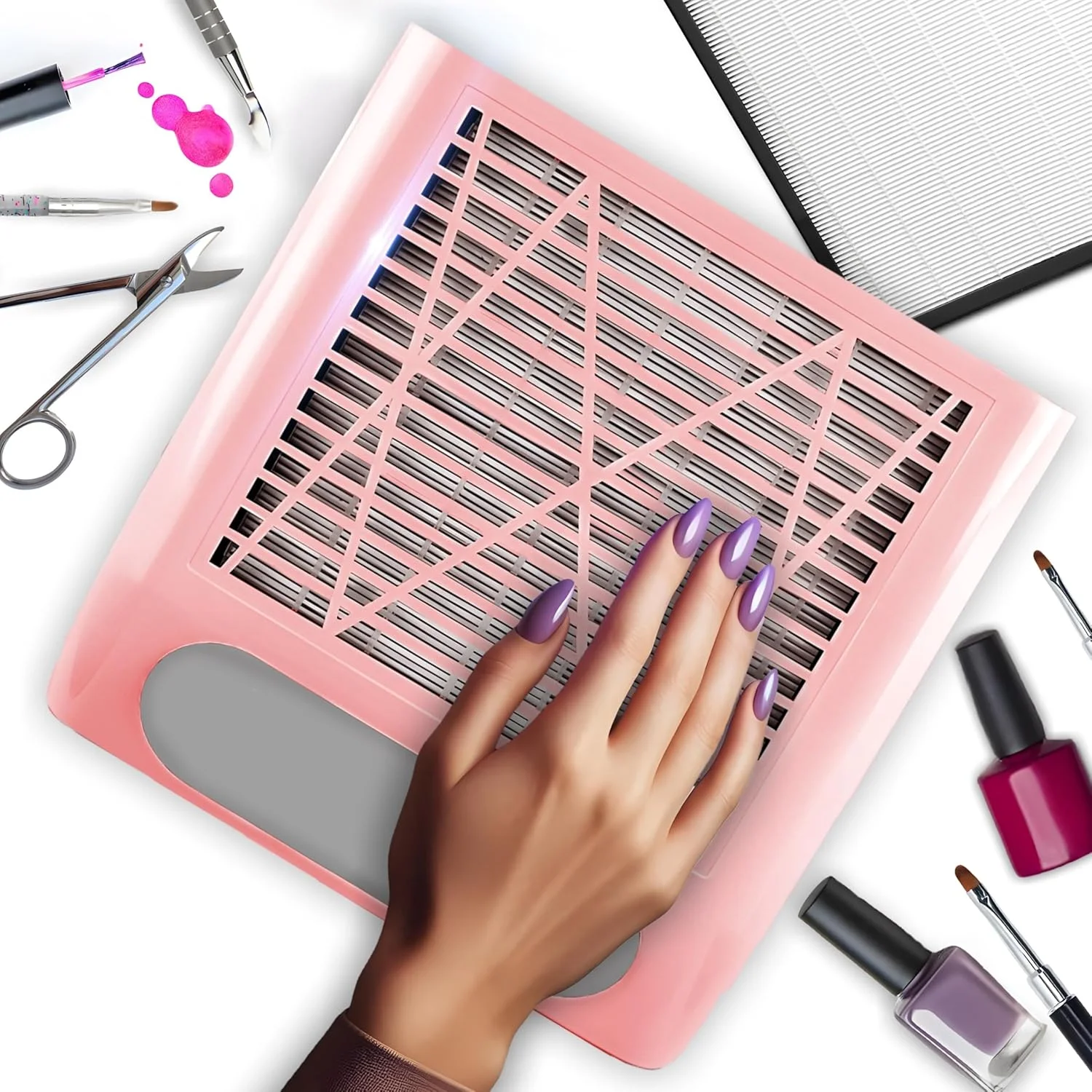 دستگاه مکنده گرد ناخن Retoo، حرفه ای، مناسب سالن و منزل، 80 وات، قدرت مکش بالا، مناسب مانیکور و طراحی ناخن، سرعت 4500 دور در دقیقه، صورتی