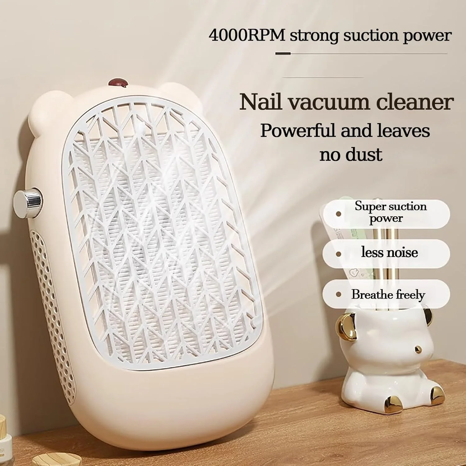 دستگاه جمع کننده گرد و غبار ناخن VoOqo، قابل شارژ، تمیز کننده قابل حمل گرد و غبار ناخن اکریلیک، فن مکنده قابل تنظیم حرفه ای 40000 دور در دقیقه، کم صدا، مکش قوی