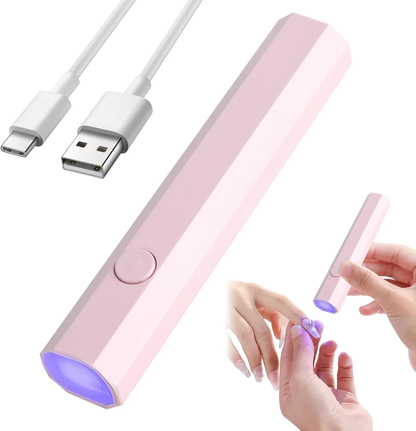 لامپ UV برای ناخن های ژلی، خشک کن ناخن دستی، قابل شارژ، نوع نواری، مینی لامپ UV ناخن، لامپ LED قابل حمل ناخن - خشک کردن سریع برای لاک های ژلی و نوارهای ژل ناخن (صورتی)