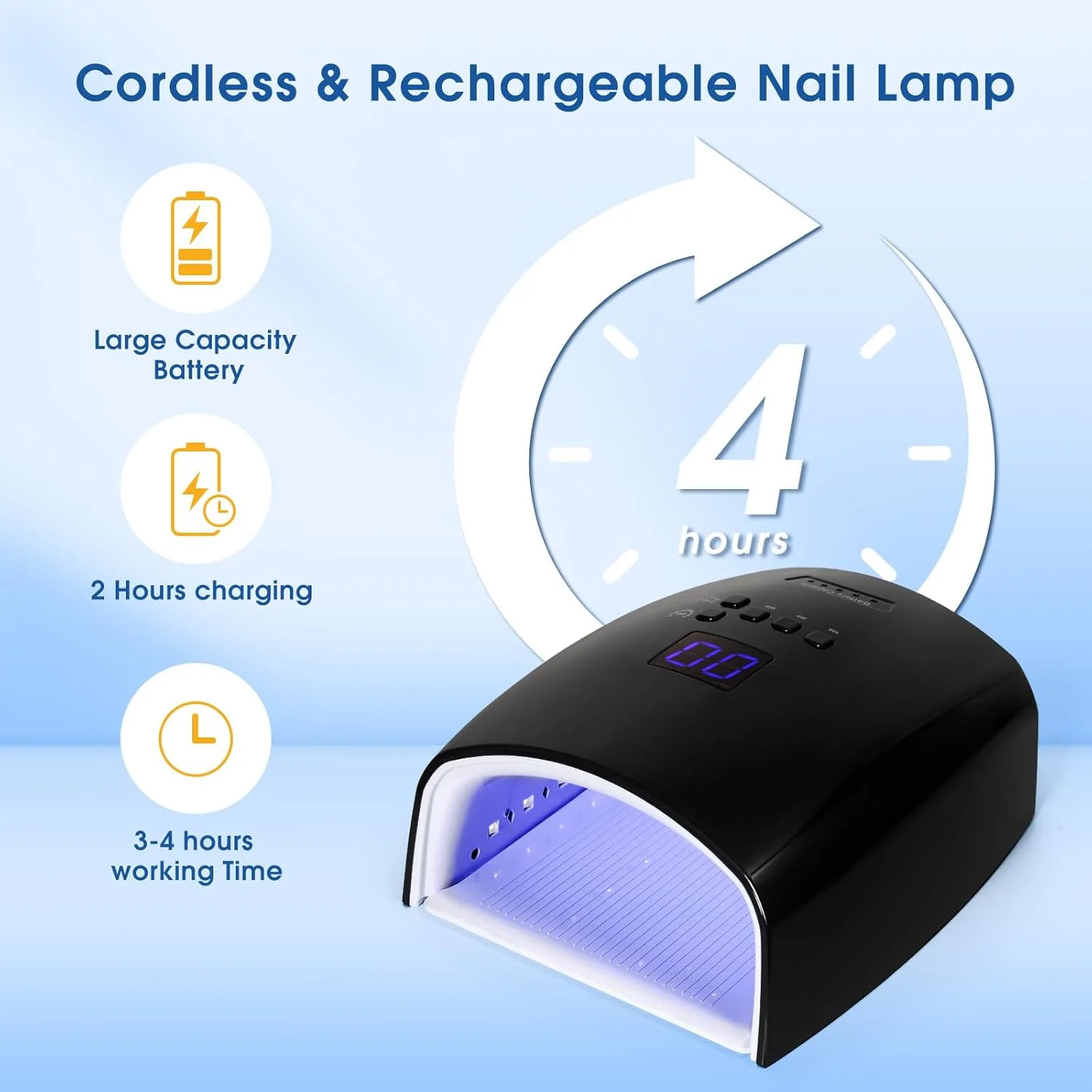 دستگاه خشک کن لاک ژل یو وی ال ای دی 48 وات با پایه فلزی، سنسور خودکار و 5 تنظیمات تایمر، مناسب سالن (مشکی)