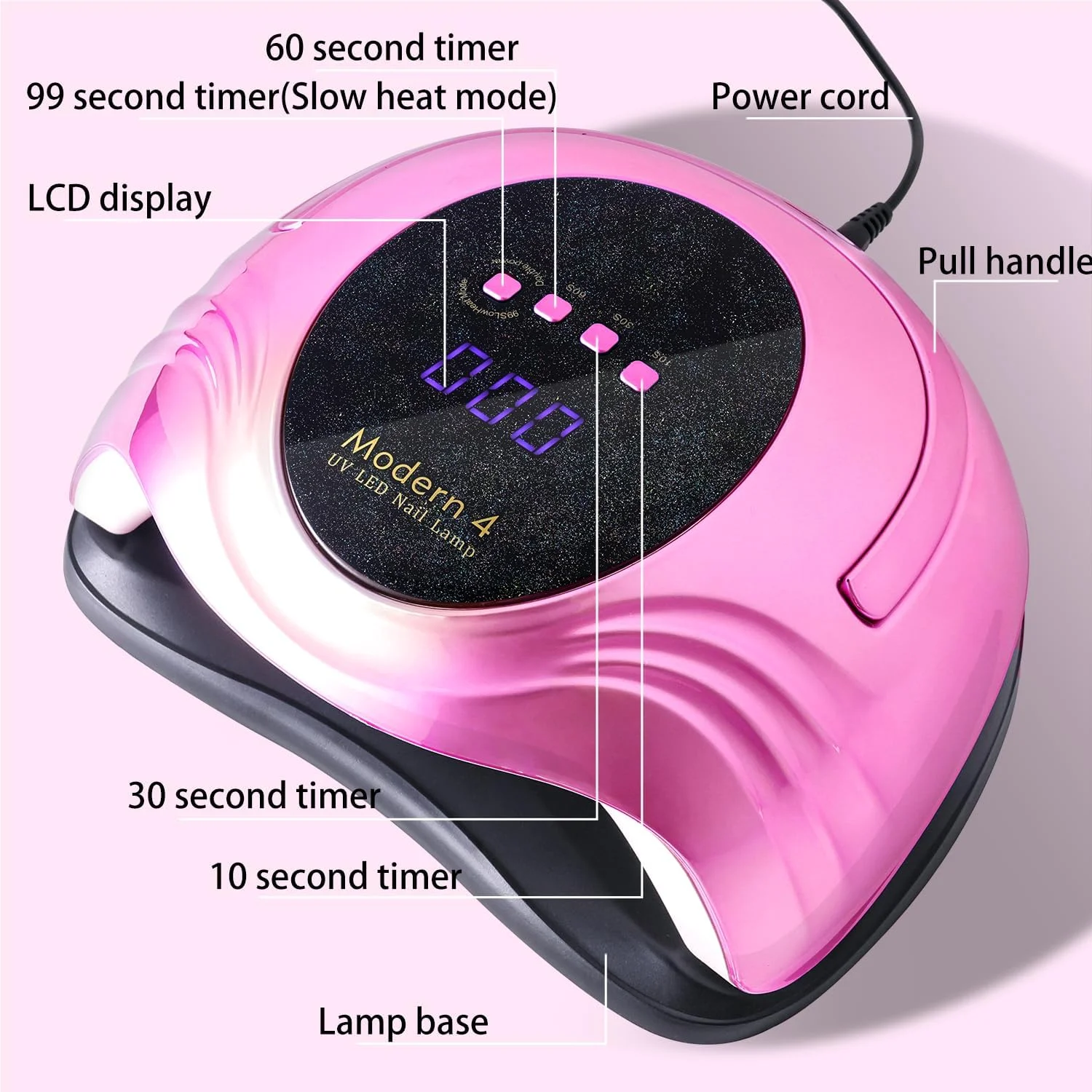 دستگاه خشک کن لاک ژل UV Limegirl - مدل صدفی، خشک کن حرفه ای ناخن با 4 تایمر، لامپ UV و LED دوگانه قدرتمند و سنسور خودکار، خشک کننده سریع ژل، کیت مانیکور سالنی خانگی (صورتی صدفی)