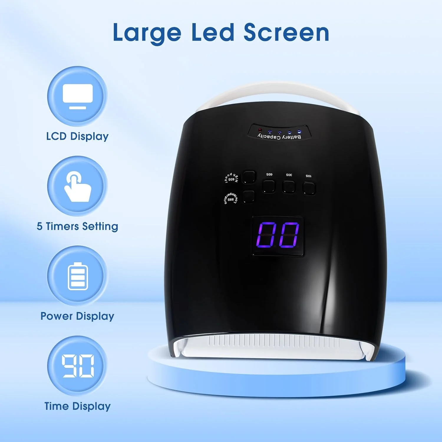 دستگاه خشک کن لاک ژل یو وی ال ای دی 48 وات با پایه فلزی، سنسور خودکار و 5 تنظیمات تایمر، مناسب سالن (مشکی)