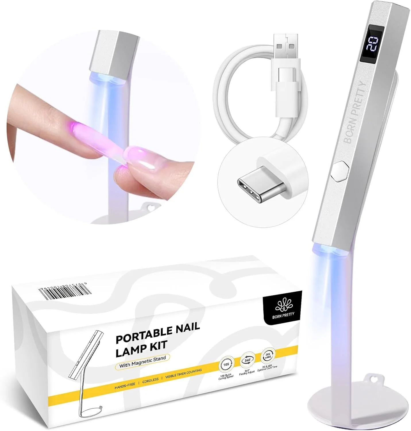 چراغ یو وی دستی مغناطیسی برای ناخن، چراغ یو وی ناخن دستی کوچک فلزی قابل حمل، خشک کن سریع یو وی ناخن، پایه مغناطیسی مهر ناخن، صفحه نمایش ال سی دی دستی بی سیم