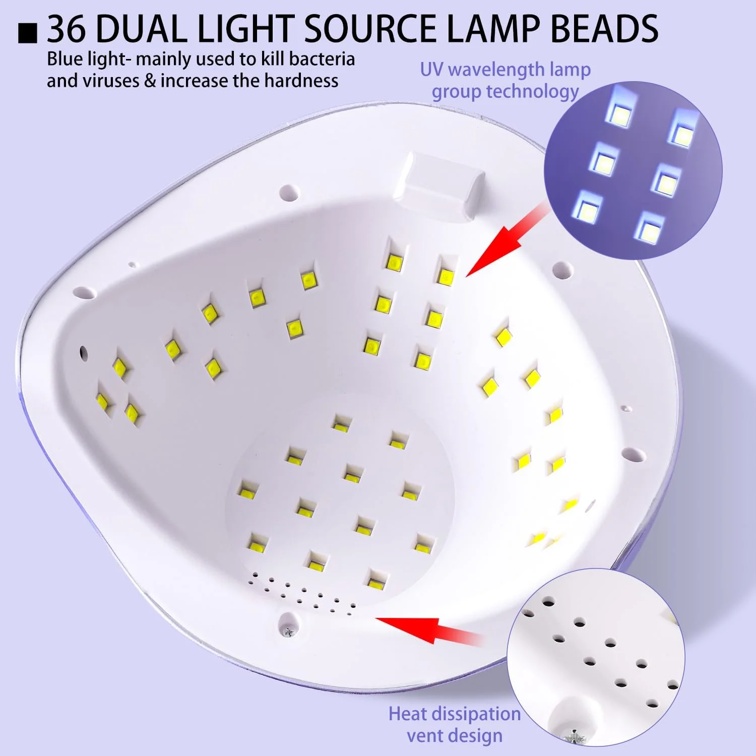 دستگاه خشک کن لاک ژل Limegirl - نسخه صدفی، خشک کن حرفه ای ناخن با 4 تایمر، لامپ ال ای دی و یو وی دوگانه قدرتمند و سنسور خودکار، خشک کننده سریع ژل، کیت مانیکور سالنی خانگی (بنفش صدفی)