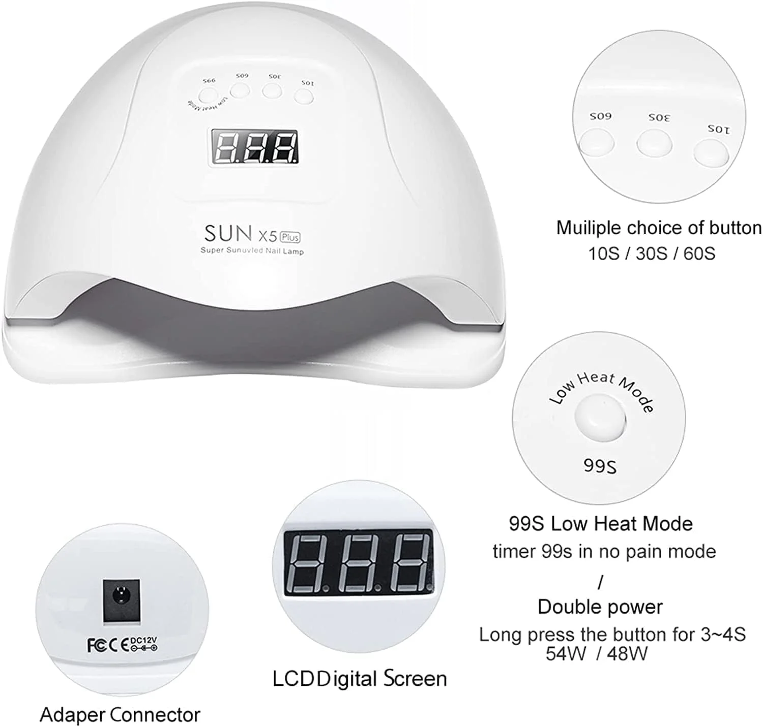 دستگاه خشک کن لاک ژل حرفه ای Tazweeq مدل Sun X5 Plus 54W UV LED مناسب برای مانیکور سالن، ناخن ها، لاک، خشک کردن، مانیکور، پدیکور و ابزار هنری ناخن