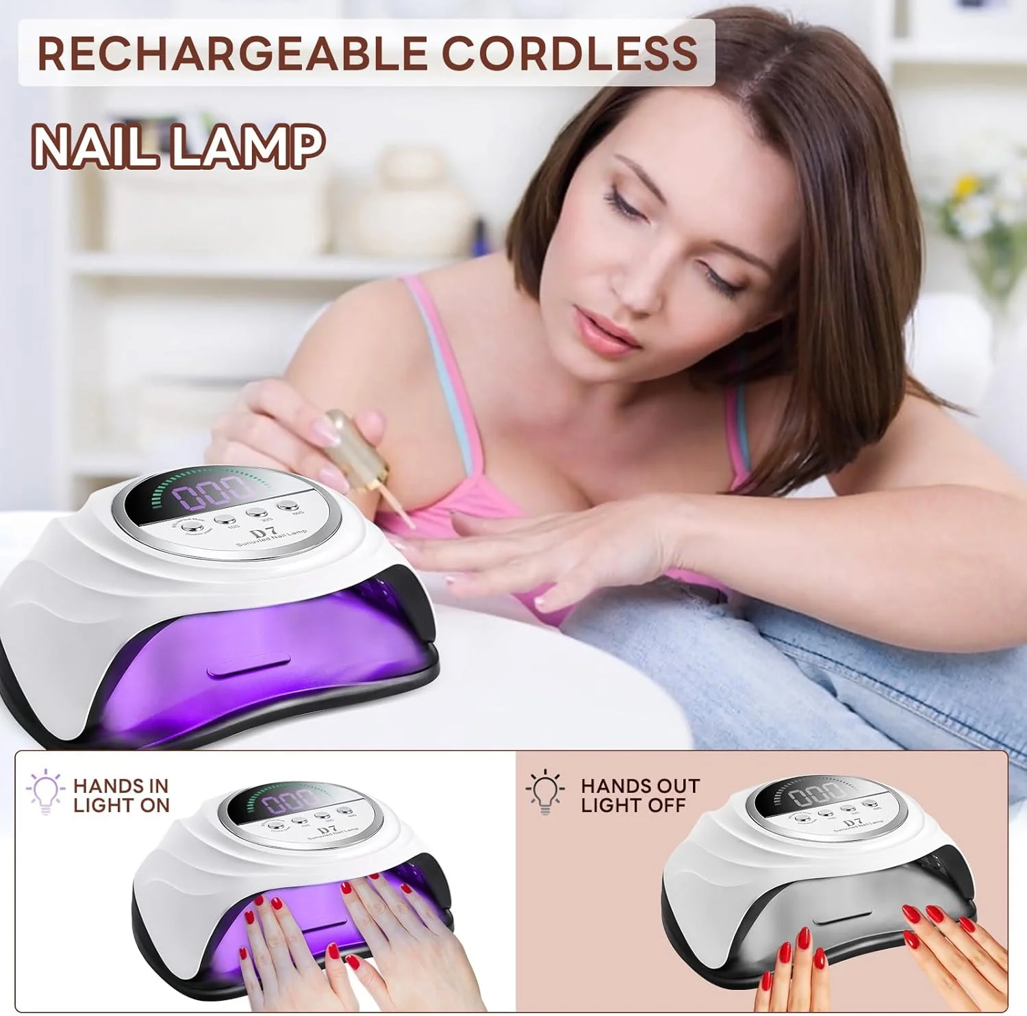 چراغ UV LED ناخن 208 وات، خشک کن حرفه ای ناخن UV با 66 عدد لامپ LED، چراغ خشک کننده سریع ژل با 4 تنظیم تایمر و سنسور خودکار، چراغ لاک ژل دسته دار قابل حمل برای سالن و ابزار هنری ناخن خانگی